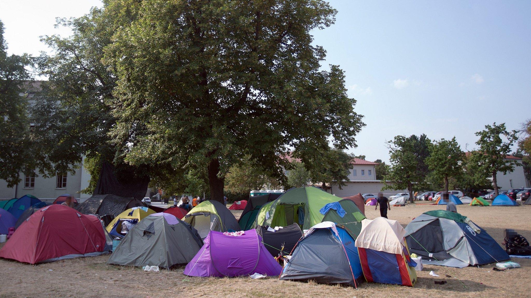 Tents are erected in the grounds of the migrants reception centre in Traiskirchen