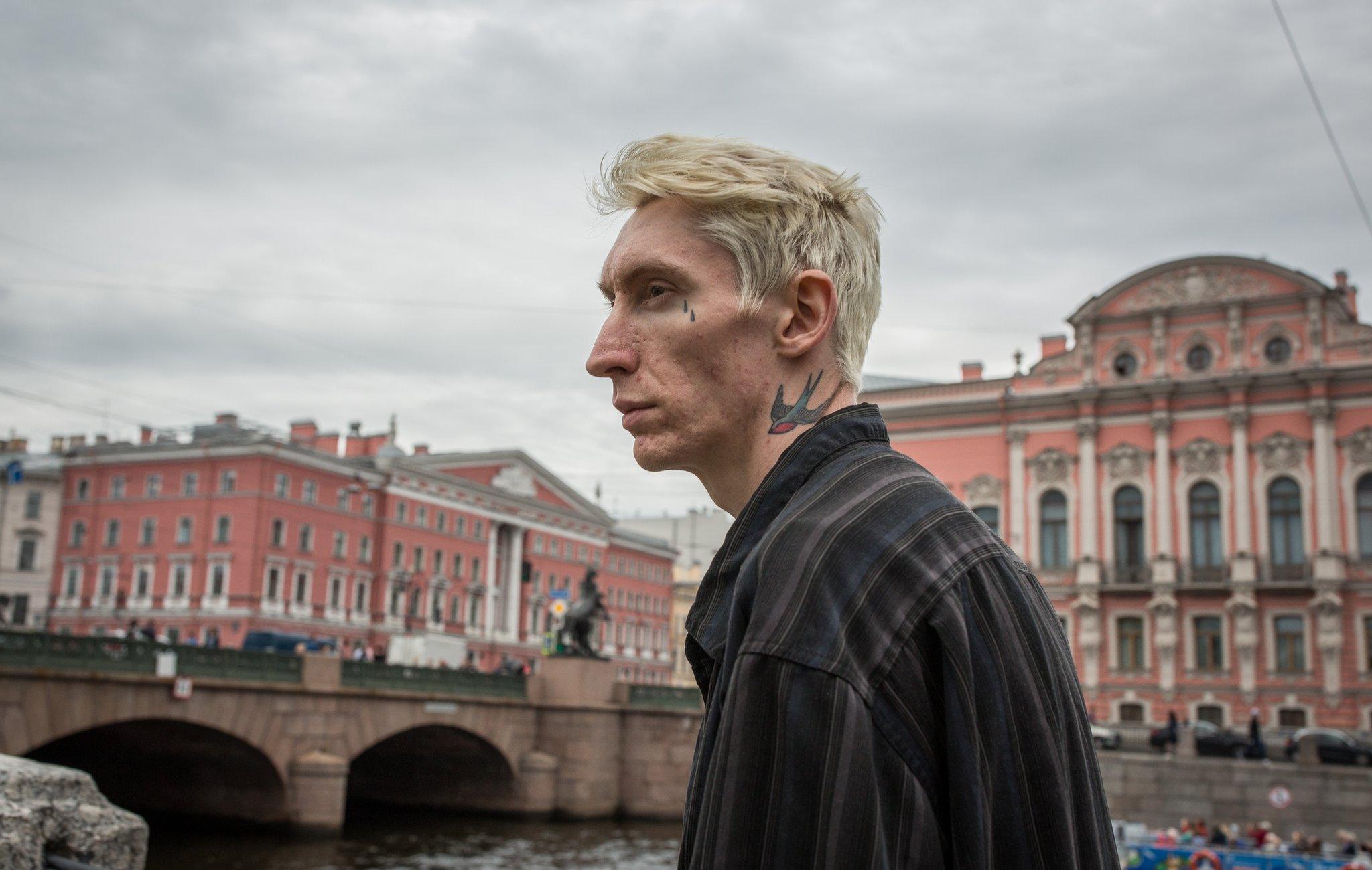 Kostya photographed on the bank of the Fontanka river