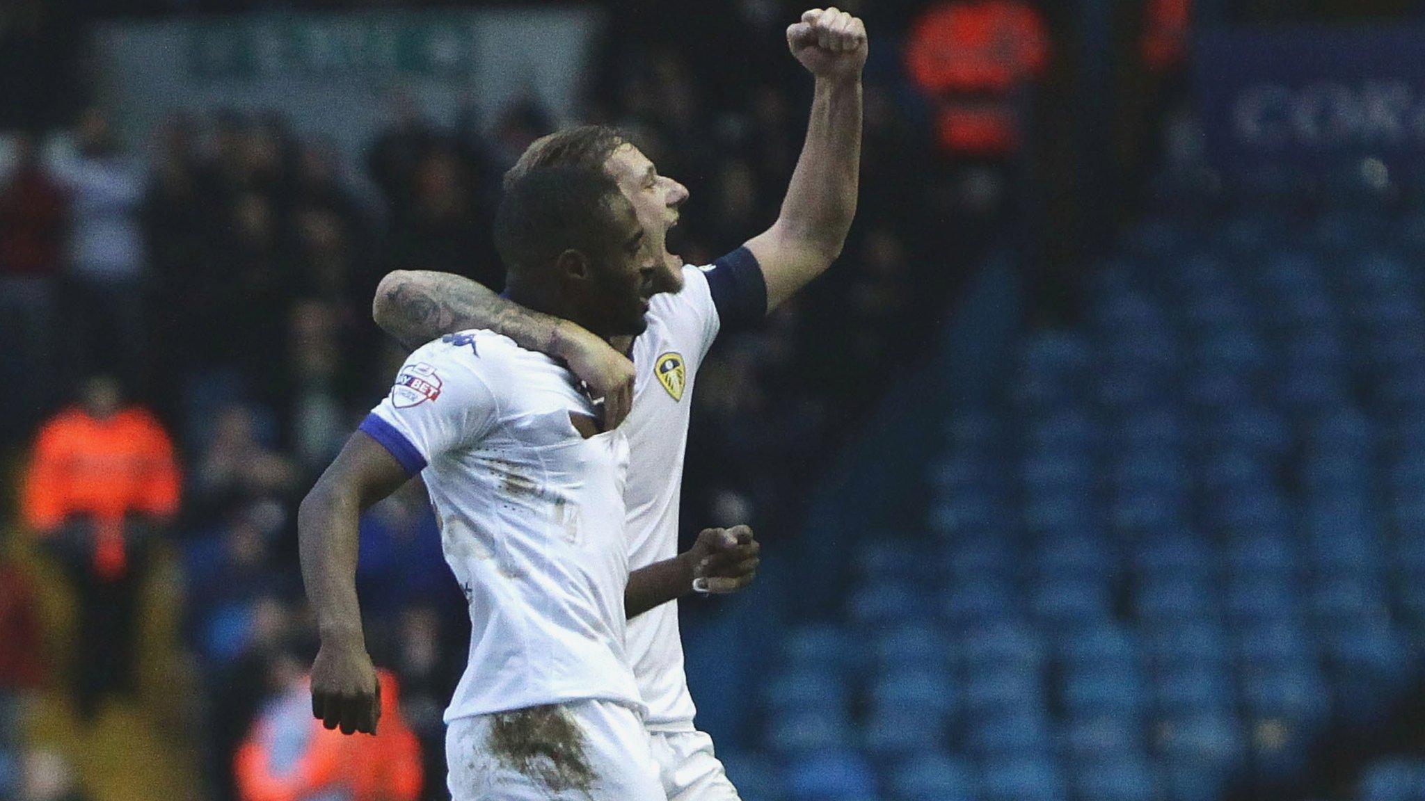 Mustapha Carayol celebrates his goal for Leeds United against Rotherham