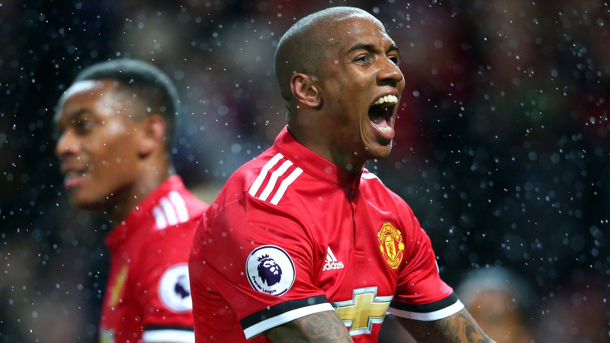 Ashley Young celebrates scoring for Manchester United against Brighton