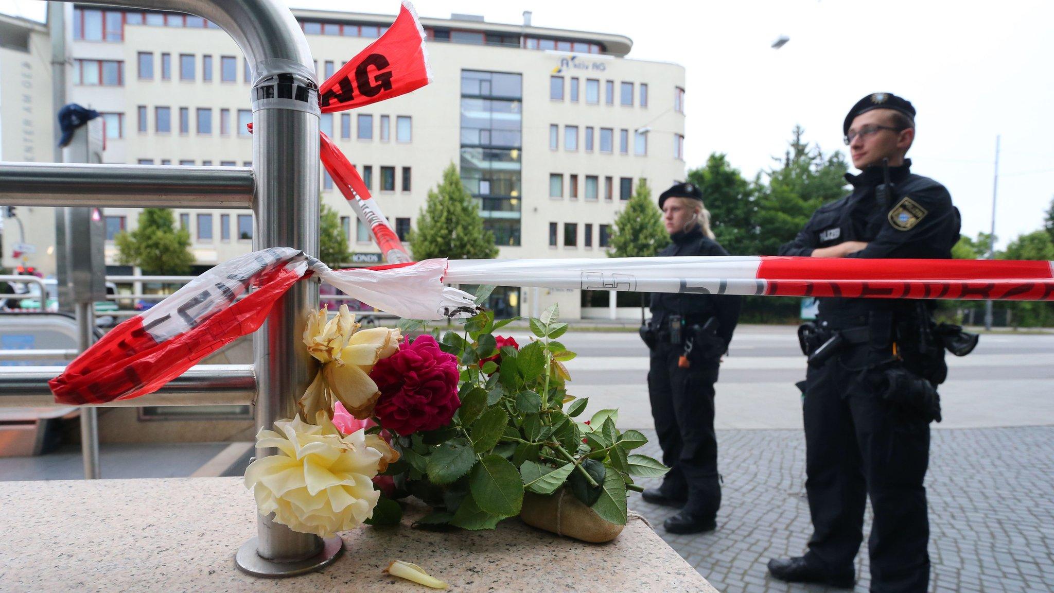 Police outside metro station near the Olympia shopping centre, Munich (23 July)