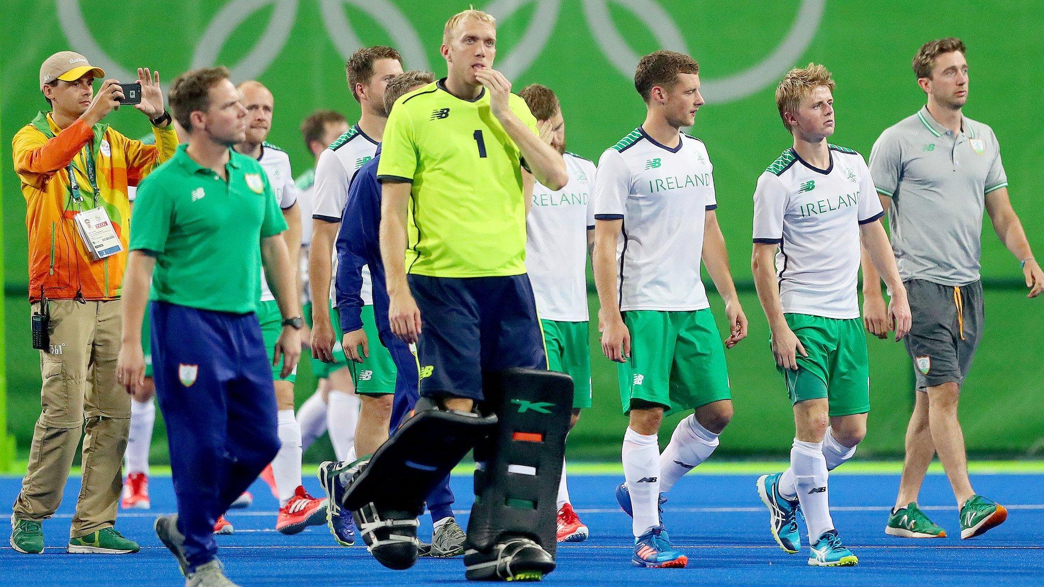 Members of the Irish Hockey team after they were knocked out of the Olympics