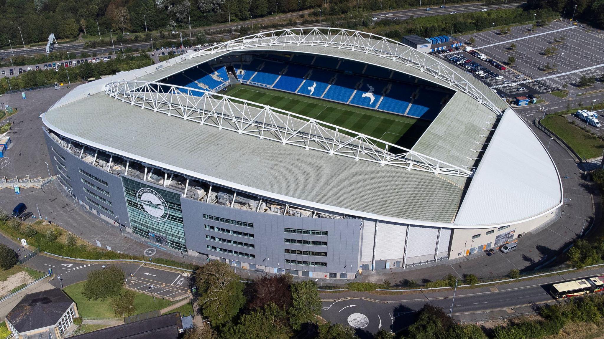 Home ground to Brighton and Hove Albion Football Club. Located in the village of Falmer to the North East of Brighton and adjacent to the A27 Brighton by-pass. The stadium capacity is 31,800.