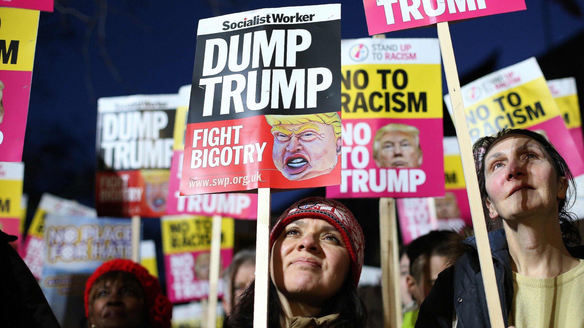 Demonstrators outside the US Embassy in London