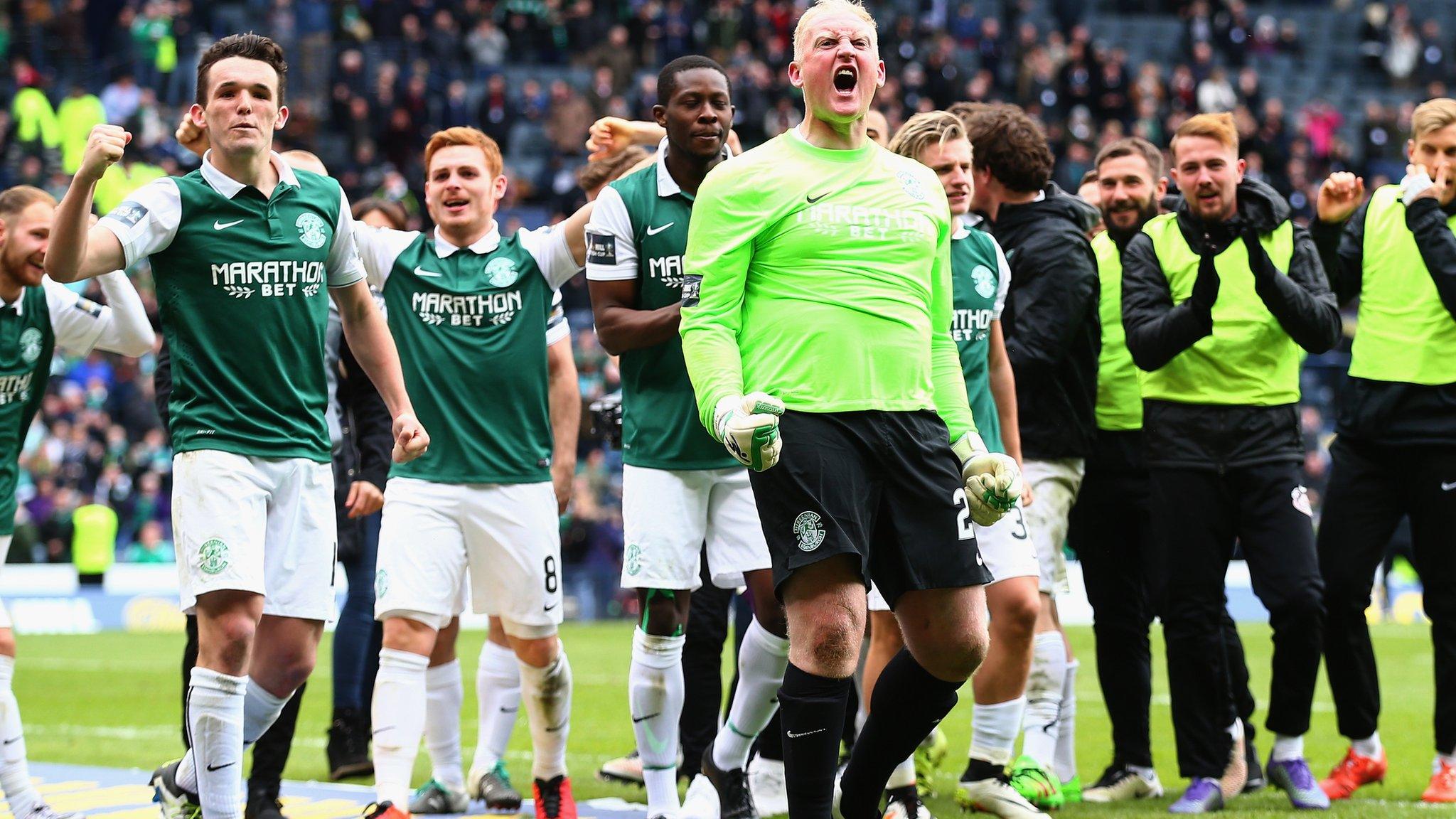 Hibernian celebrate their penalty shoot-out victory