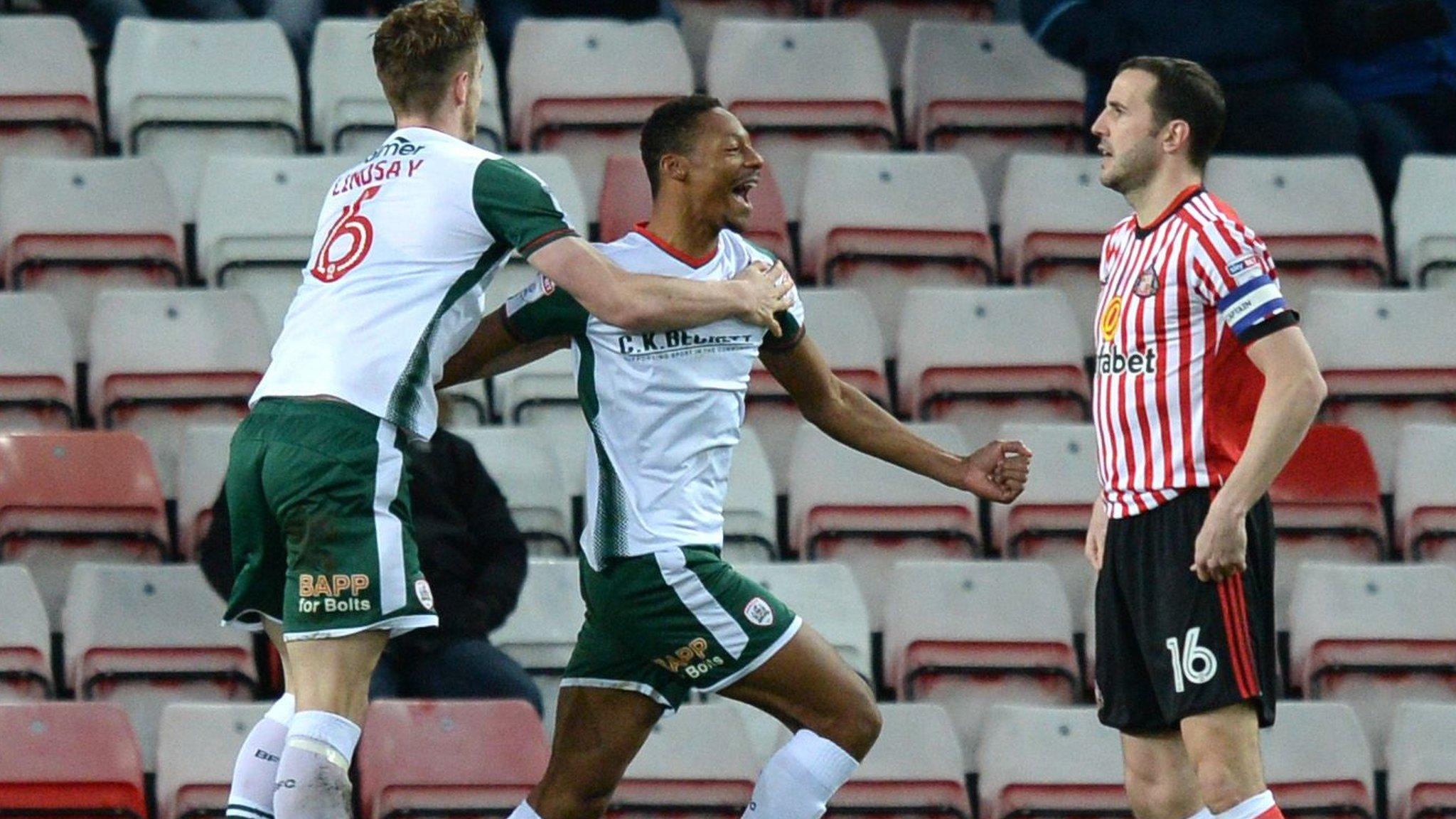 Ethan Pinnock scores for Barnsley at the Stadium of Light