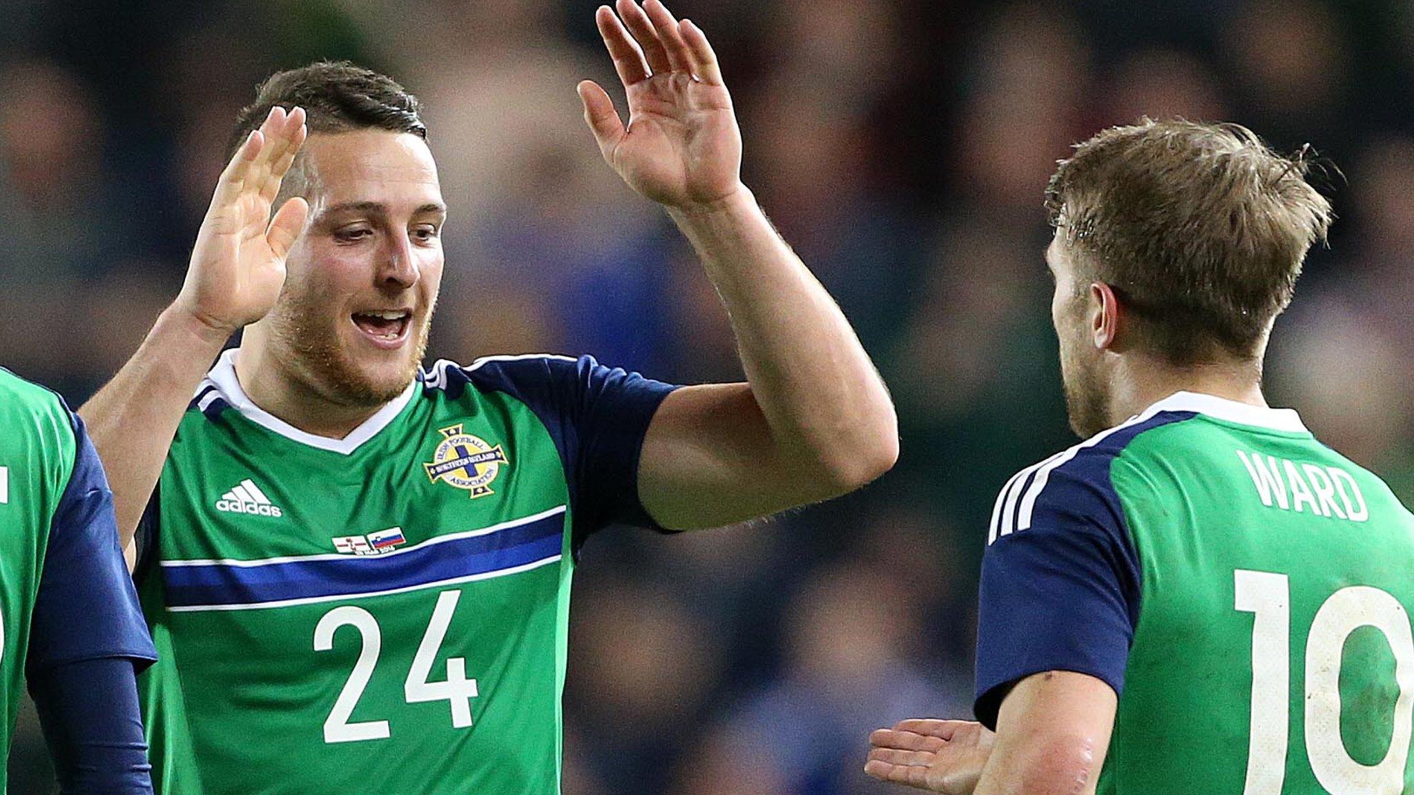 A moment to enjoy for Conor Washington as he celebrates scoring his first goal for Northern Ireland