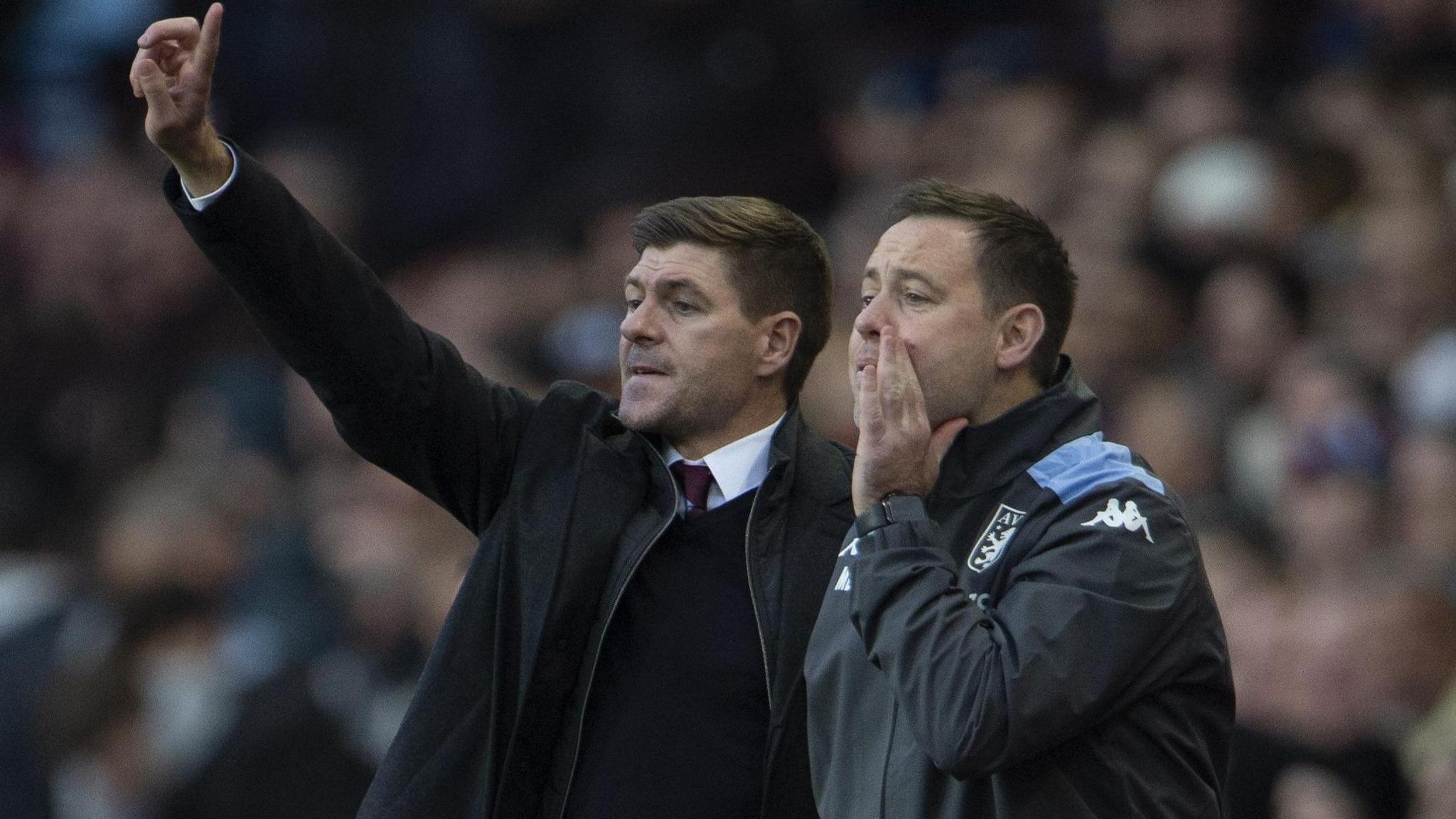 Manager Steven Gerrard and assistant manager Michael Beale at Aston Villa