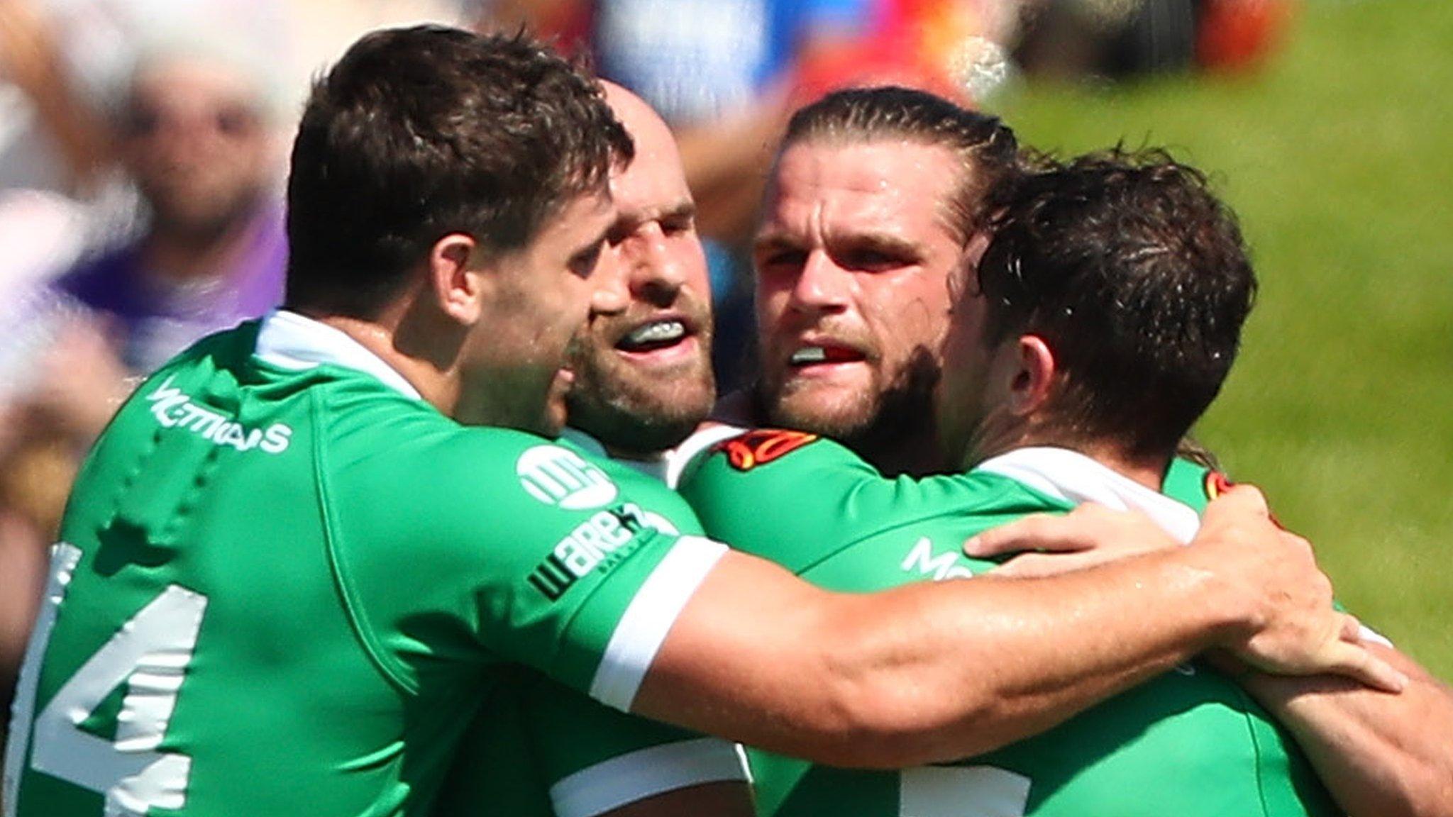 Liam Kay of Ireland celebrates a try