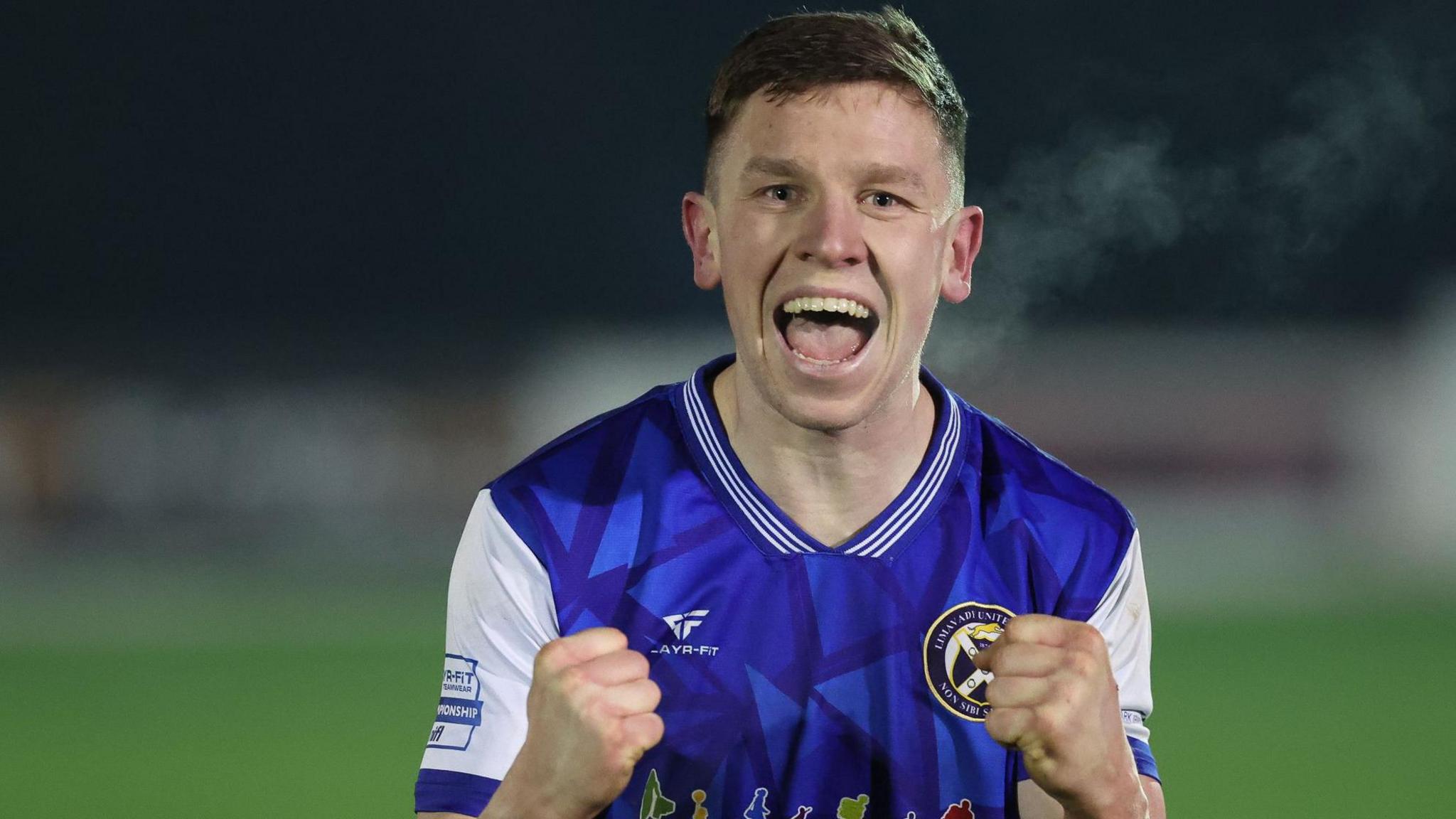 Limavady's Ruairi Boorman celebrates his goal 