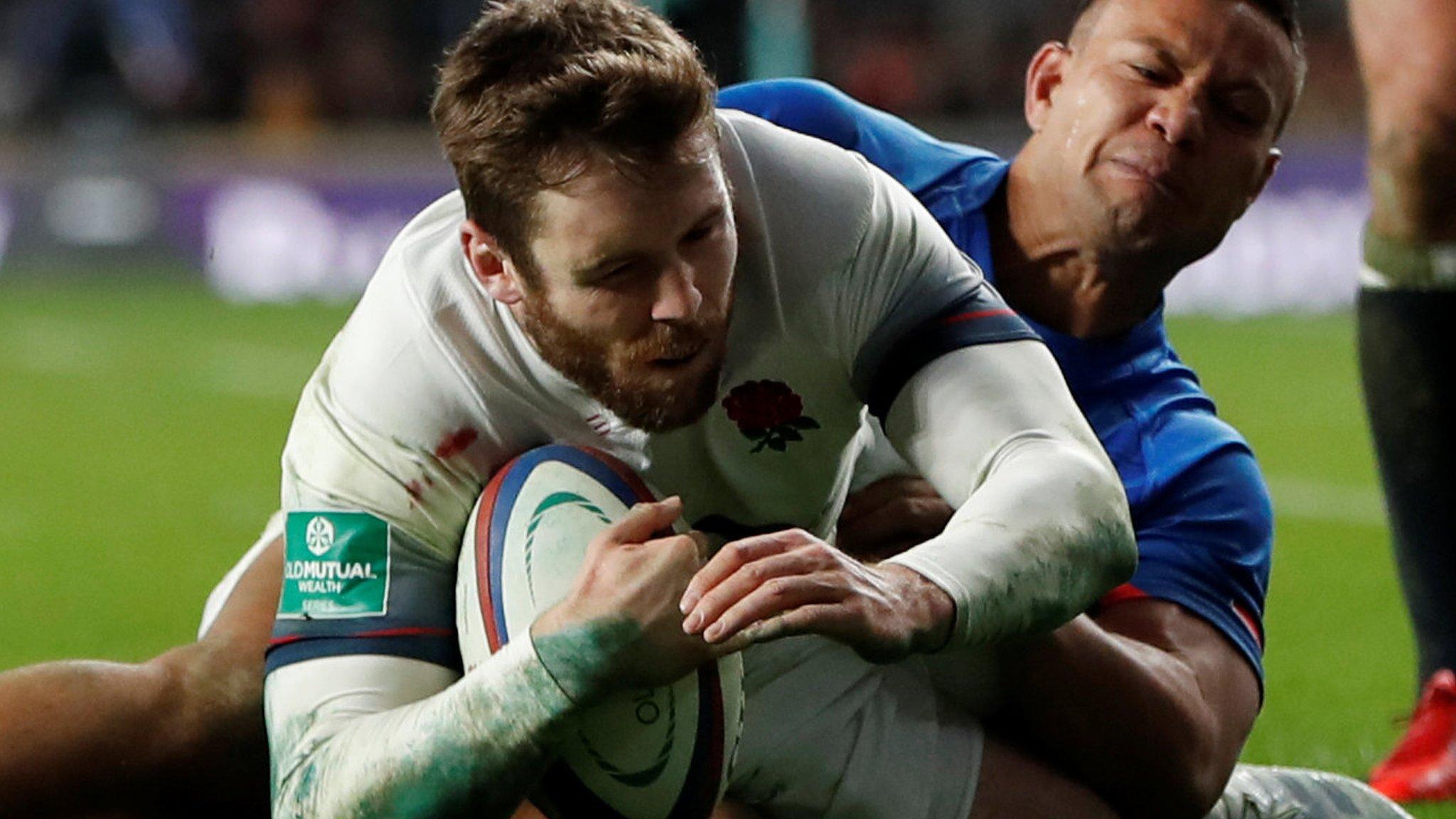 England winger Elliot Daly scores his second try against Samoa