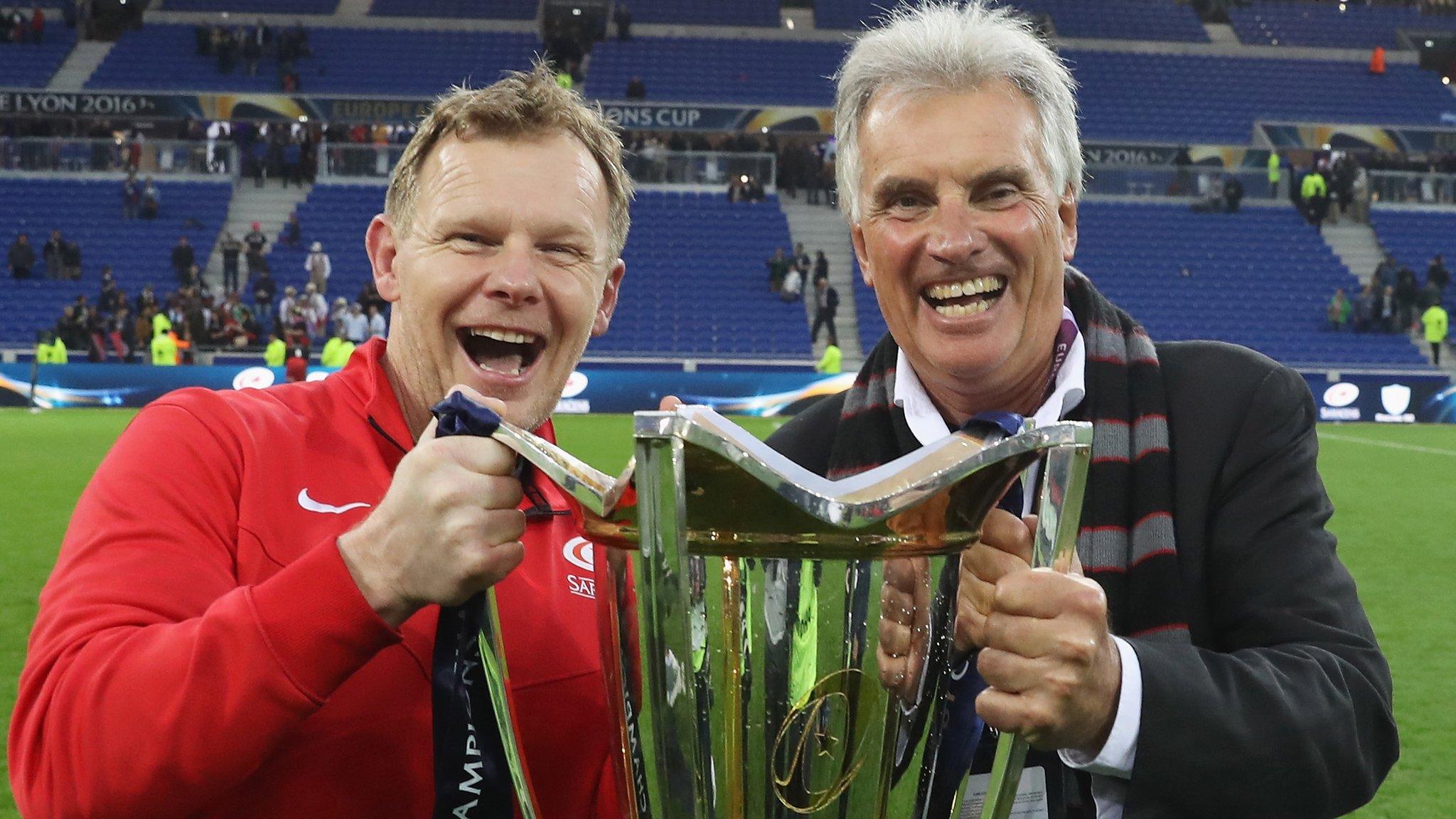 Director of Rugby Mark McCall (left) and owner Nigel Wray of Saracens pose with the European Champions Cup