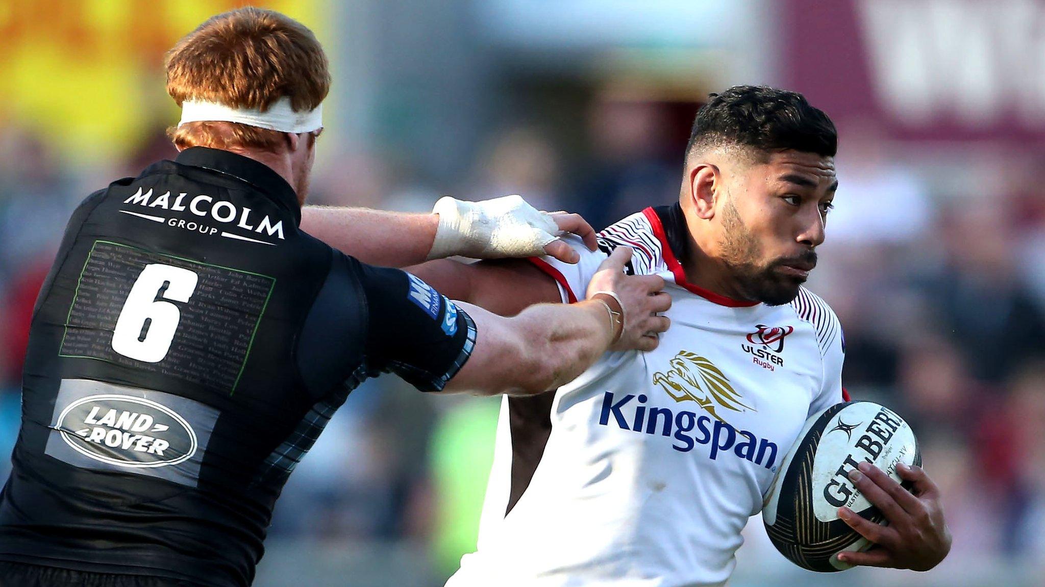 Ulster's Charles Piutau and Rob Harley of Glasgow Warriors