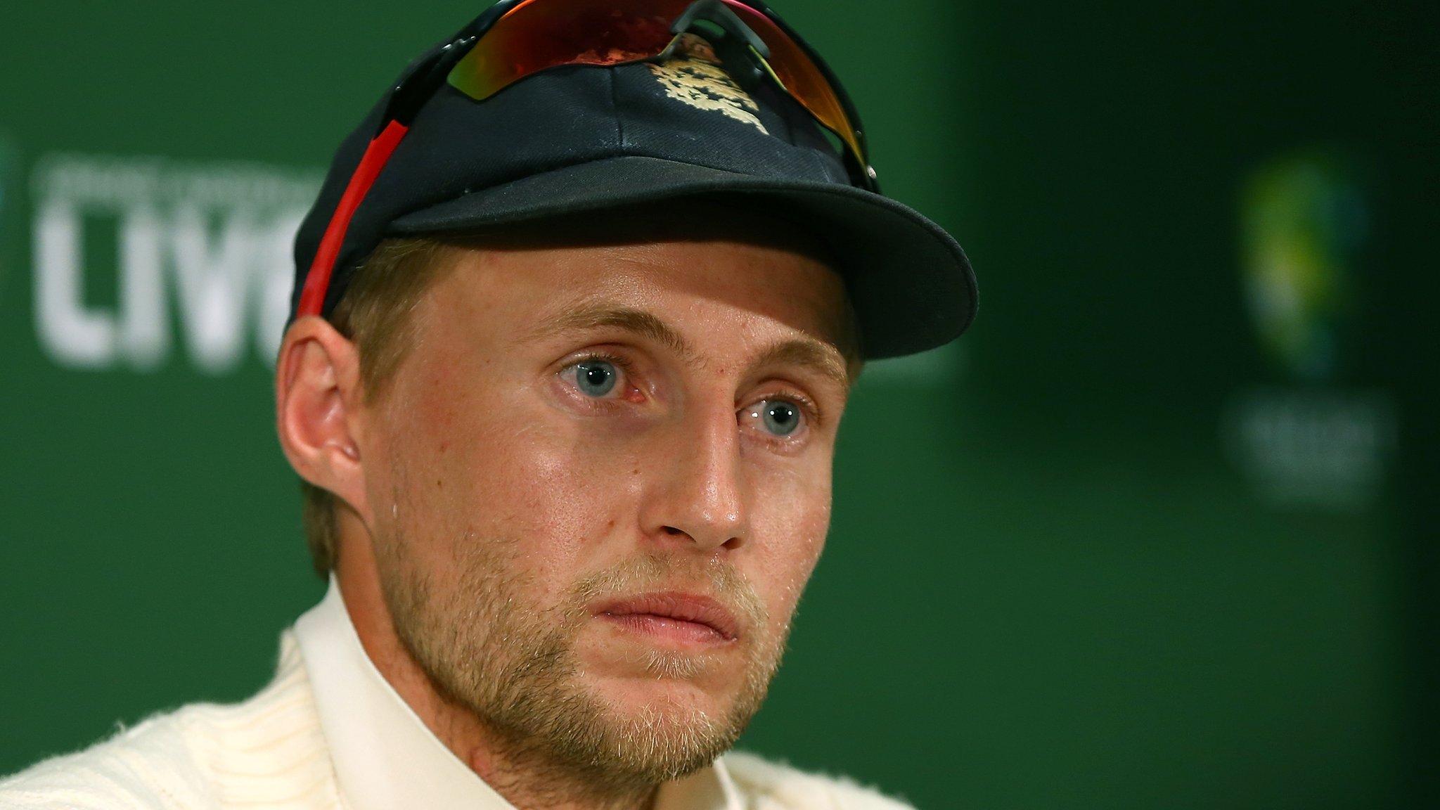 England captain Joe Root looks on in a press conference after defeat by Australia in the third Test