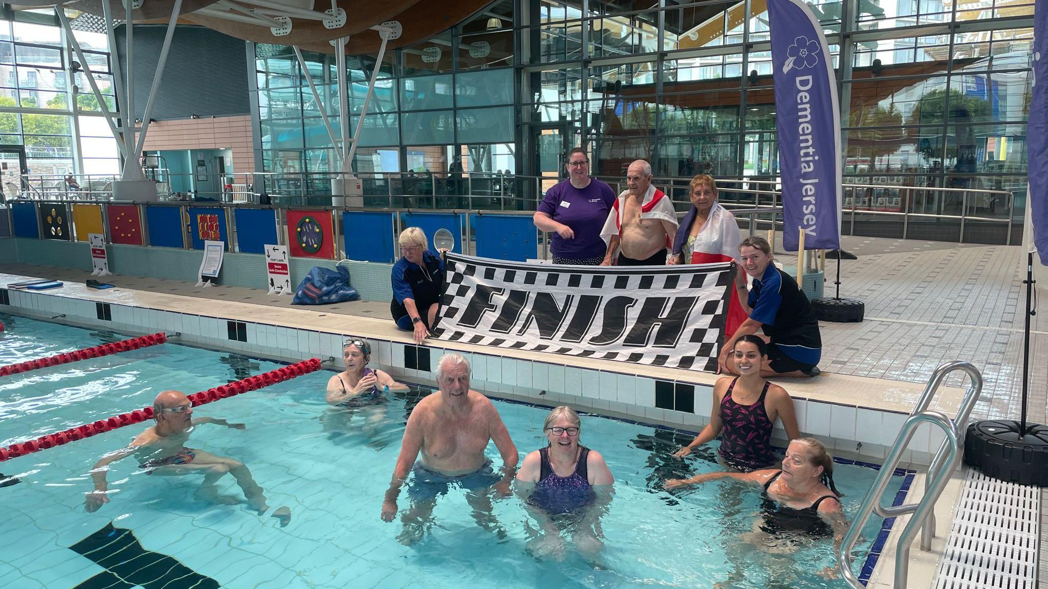 Group of swimmers with dementia at Jersey Aqua Splash swimming pool