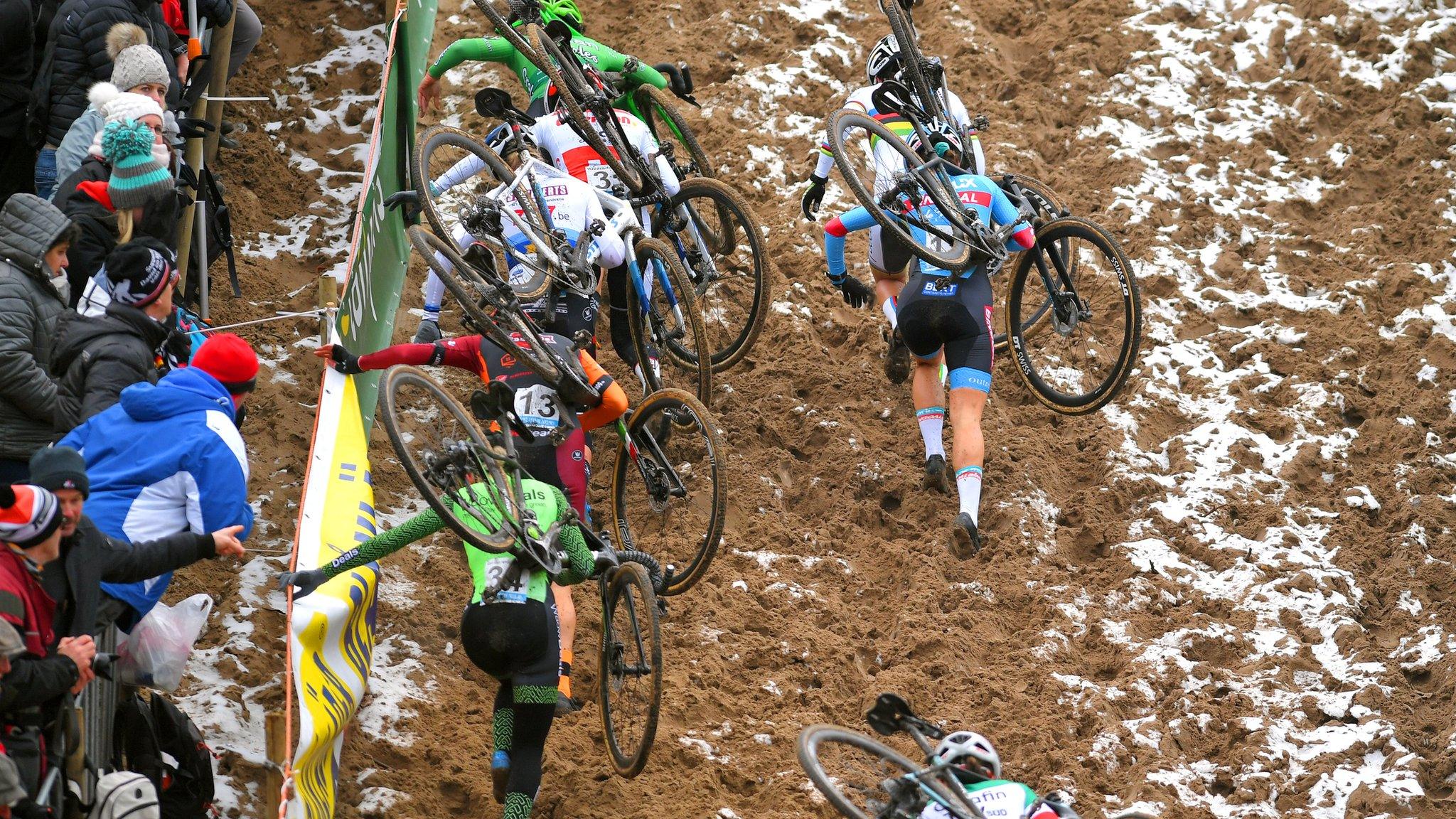 Competitors during the 23rd Superprestige cyclo-cross event in Zonhoven, Belgium