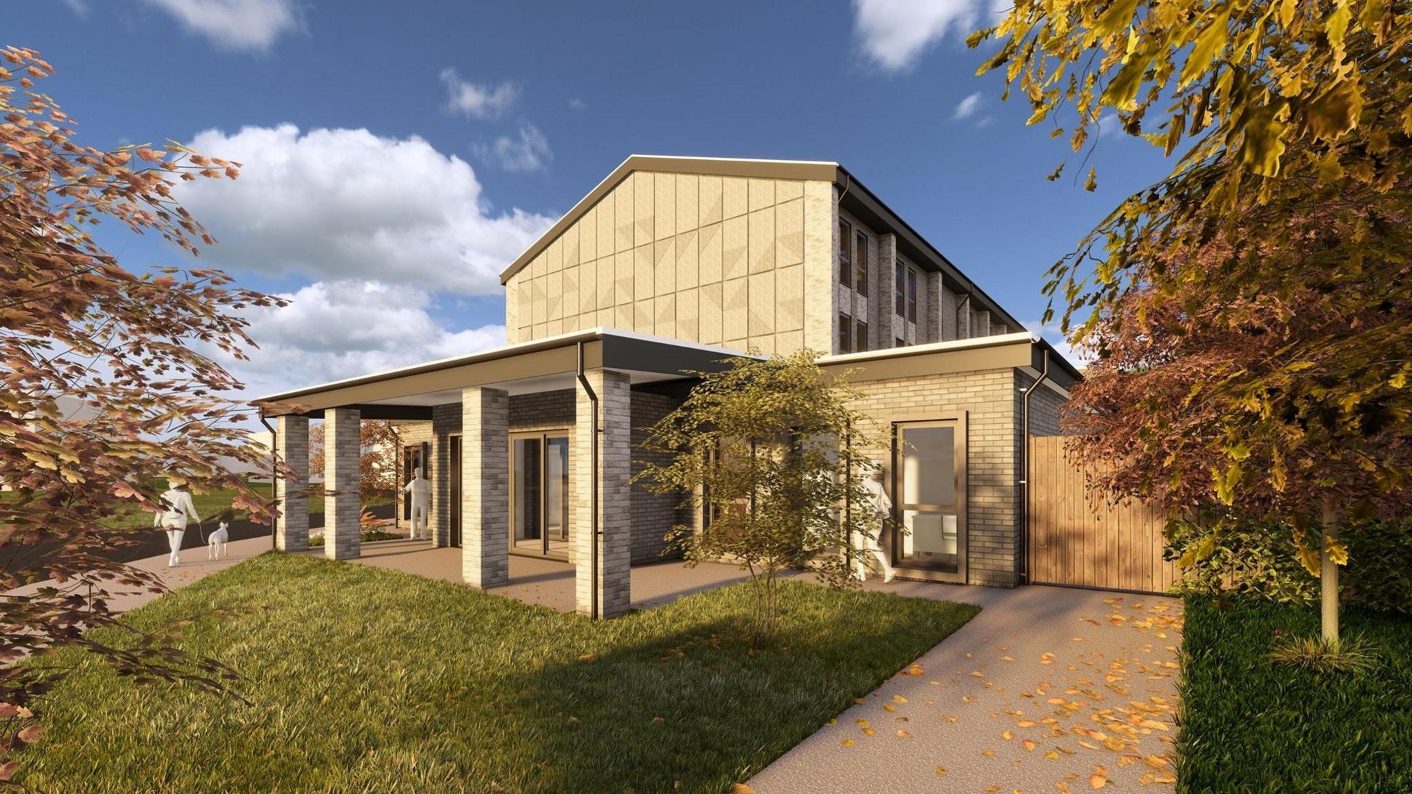 A CGI image of the new two-storey care home surrounded by trees