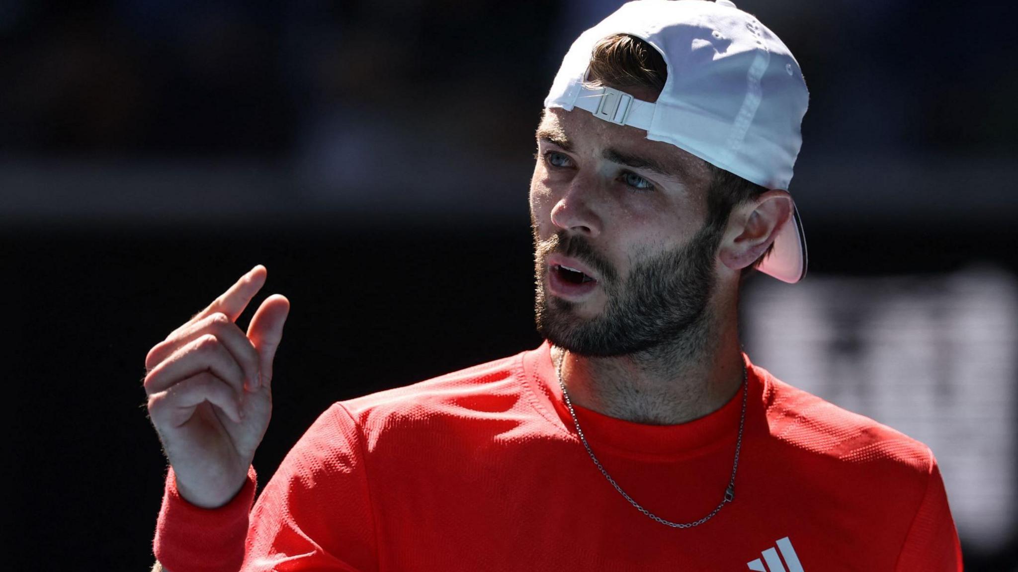 Jacob Fearnley reacts during his Australian Open defeat 