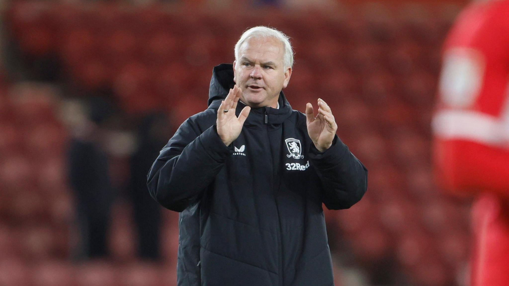 Adi Viveash clapping the fans on the pitch at the end of the 4-2 loss to Coventry