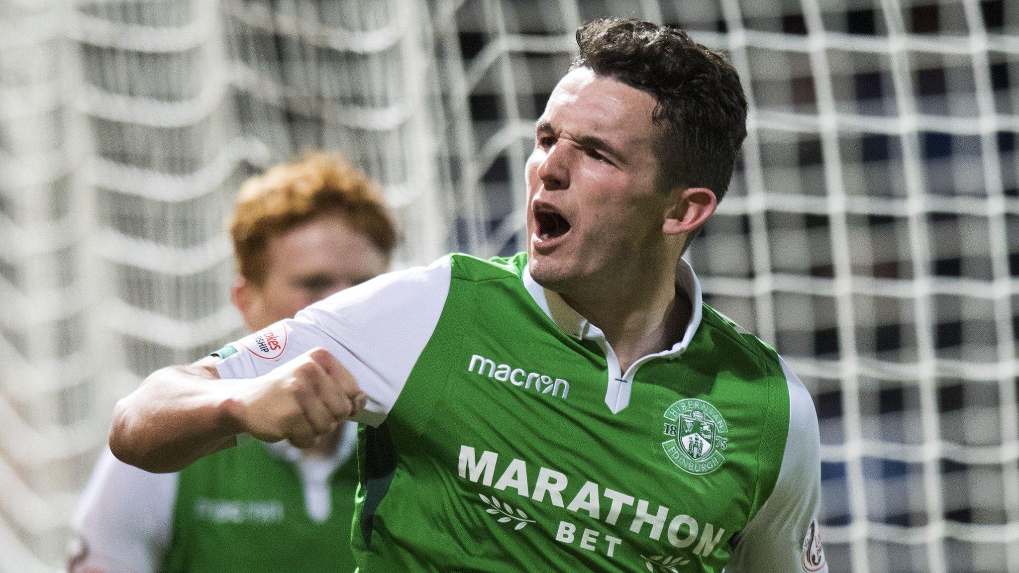 John McGinn celebrates scoring for Hibs
