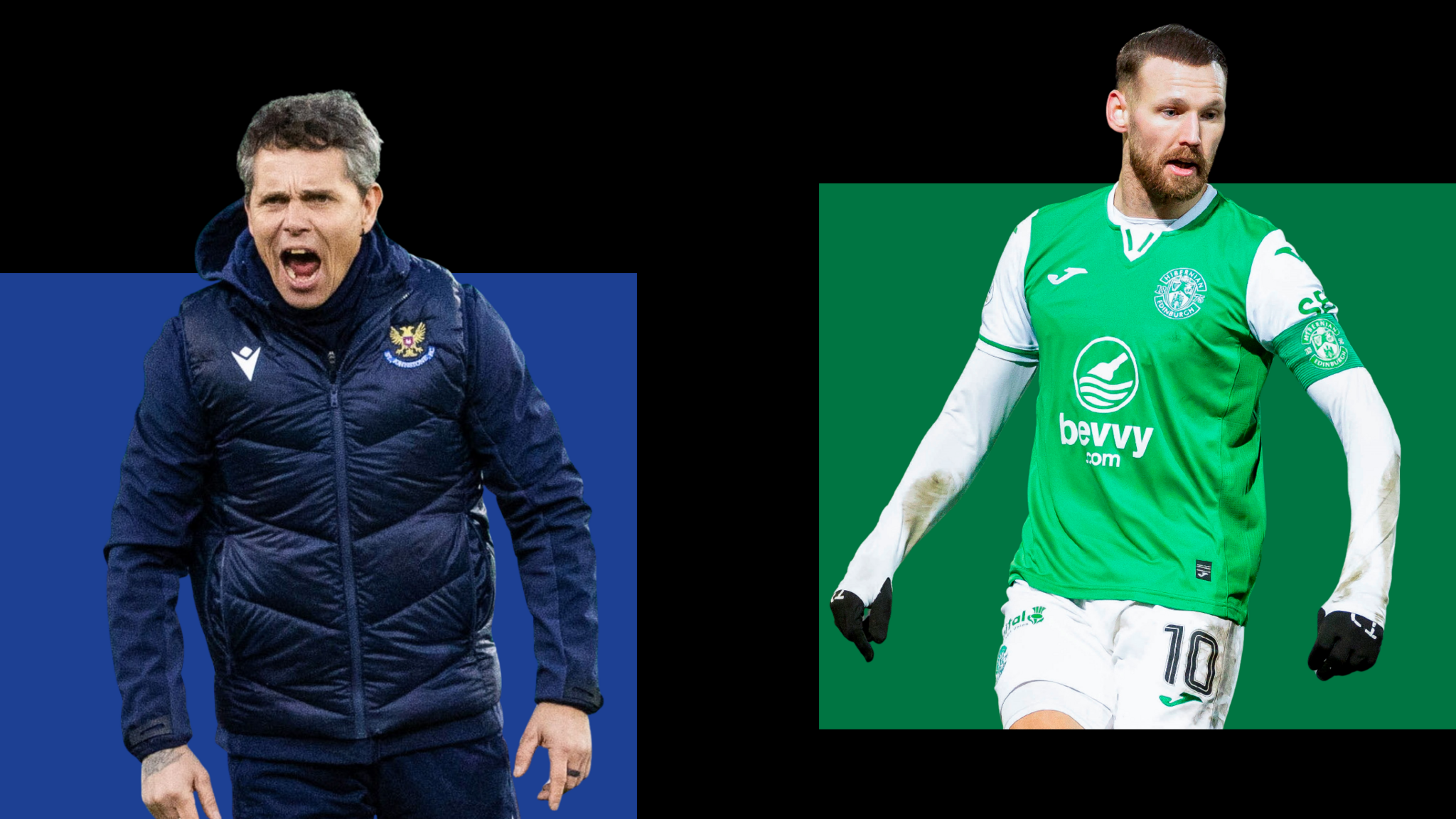 St Johnstone head coach Simo Valakari and Hibernian winger Martin Boyle