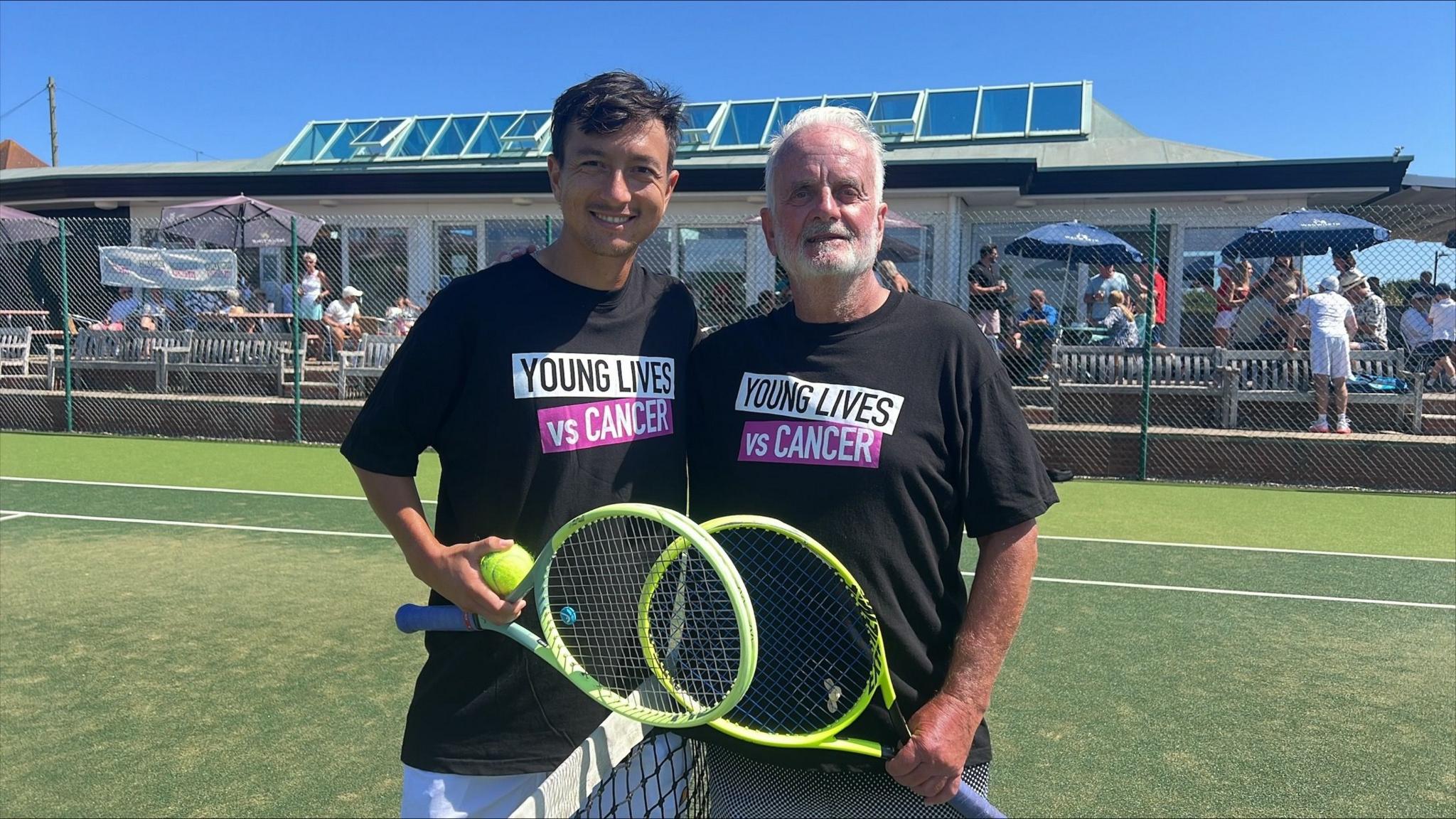 Tennis professional Ryan Peniston, left, with his father Paul at Thorpe Bay Tennis Club in Southend