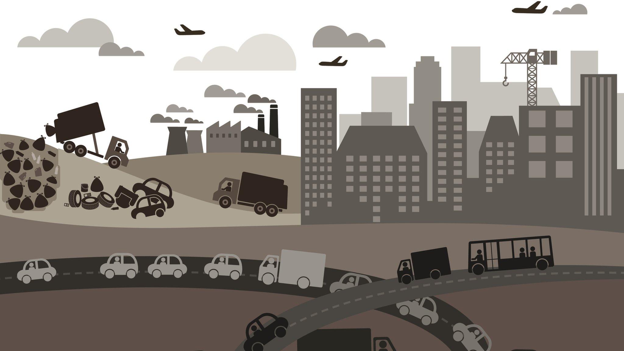 animation of a polluted city