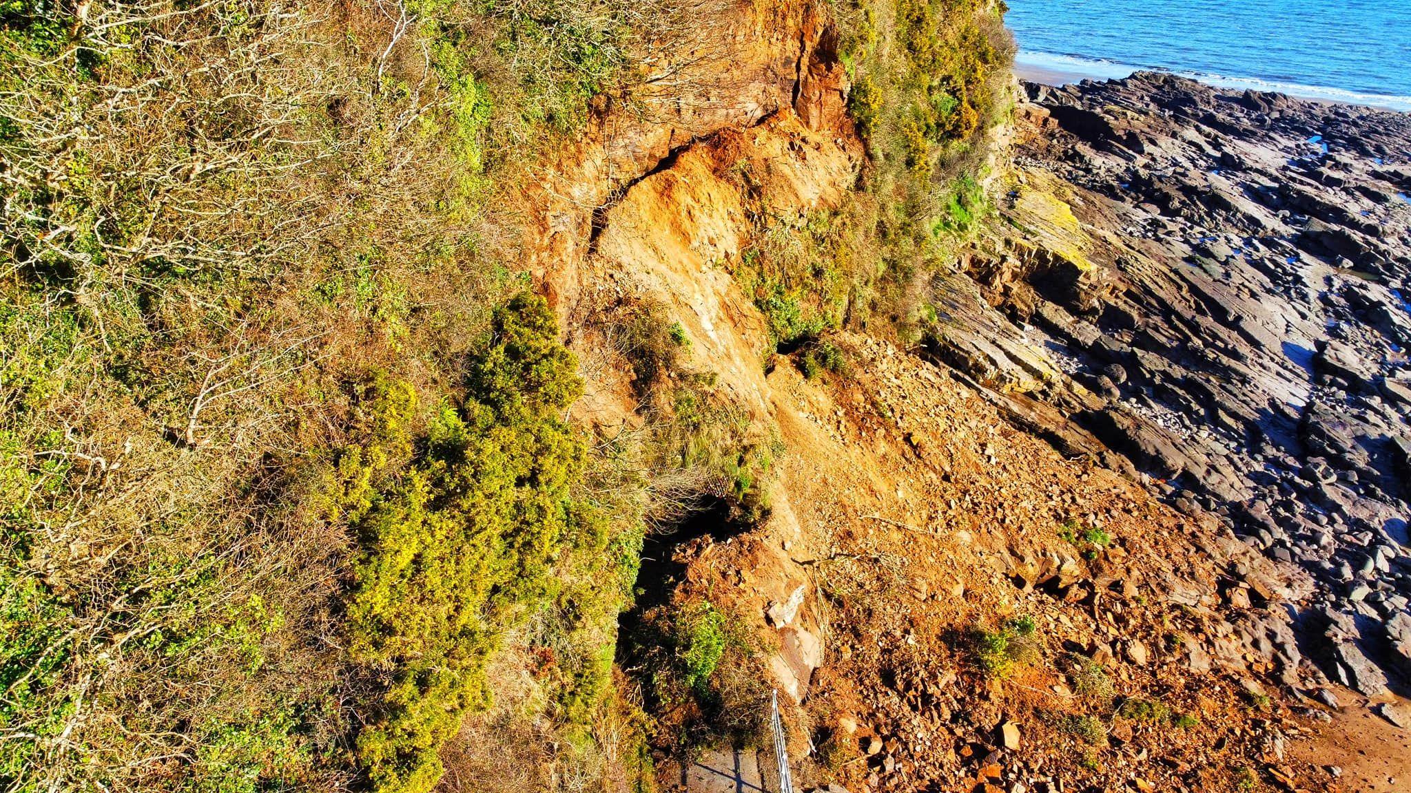 Landslide on coastal path linking Saundersfoot and Wiseman's Bridge in Pembrokeshire