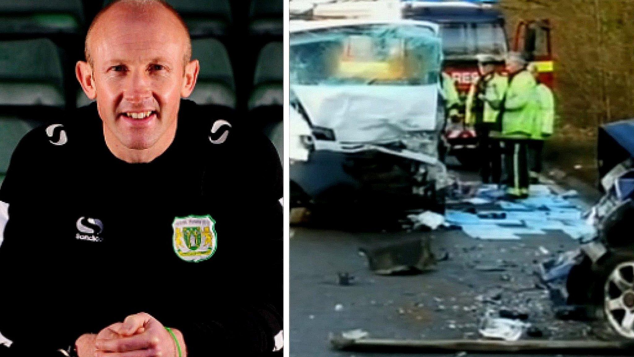 Yeovil Town manager Darren Way and the scene of the crash he was involved in