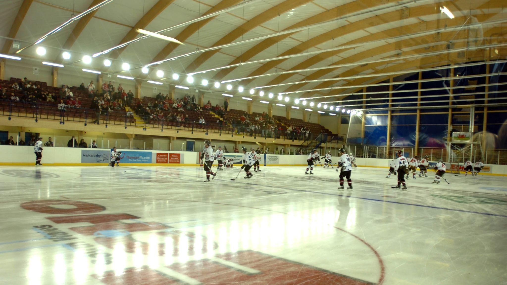 Cardiff Devils players in the 'Big Blue Tent'