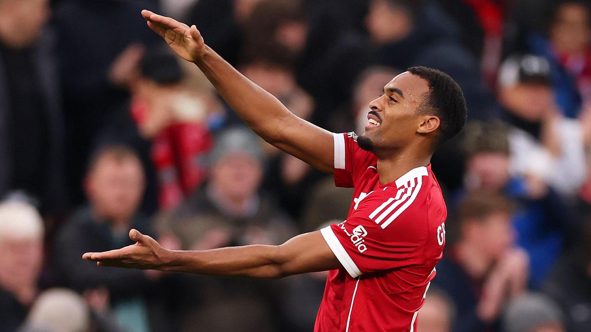 Ryan Gravenberch celebrates scoring Liverpool's opener against Wolves