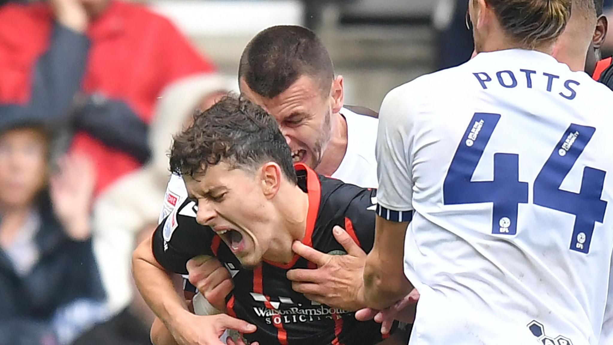 Milutin Osmajic and Owen Beck clash in Preston North End's goalless draw with Blackburn Rovers