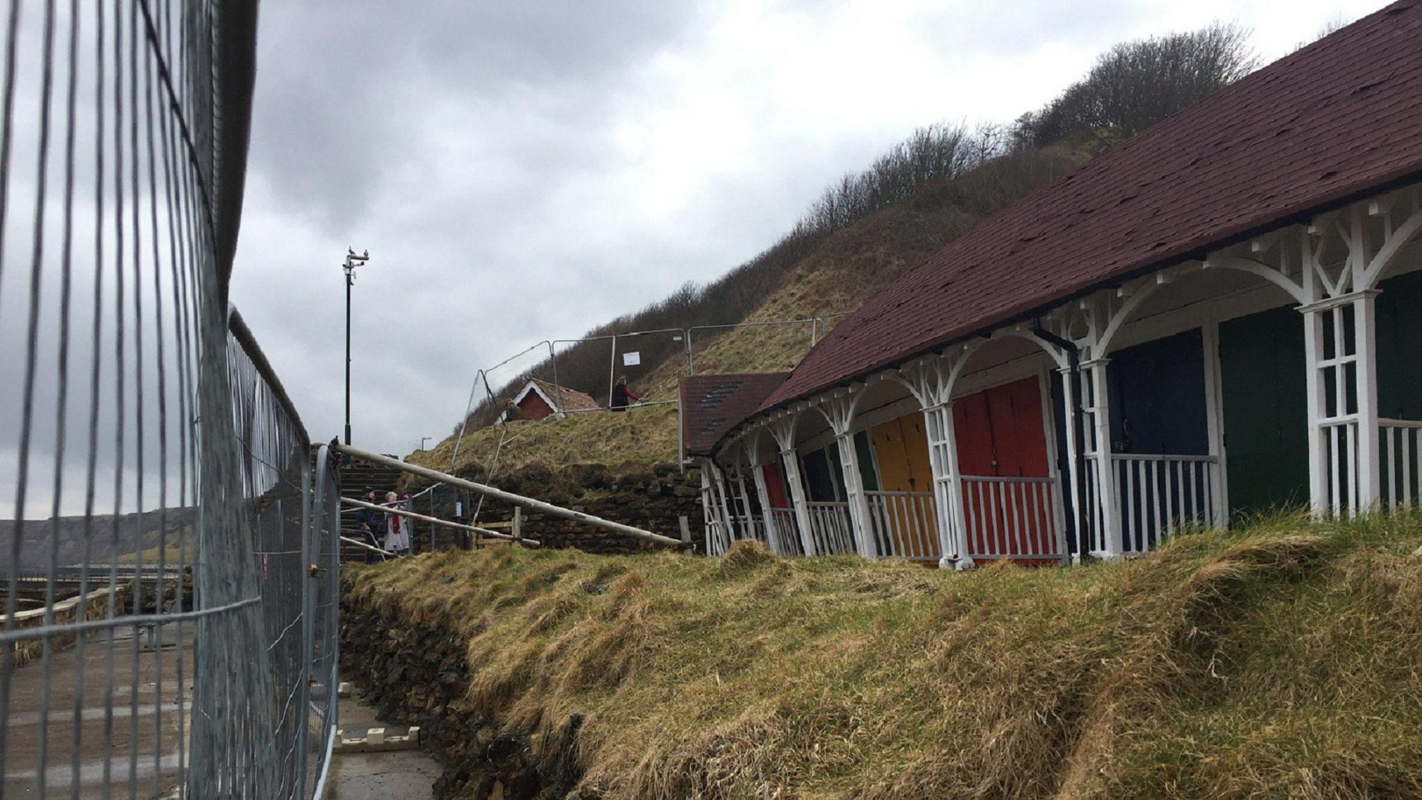 Collapsed beach huts in 2018