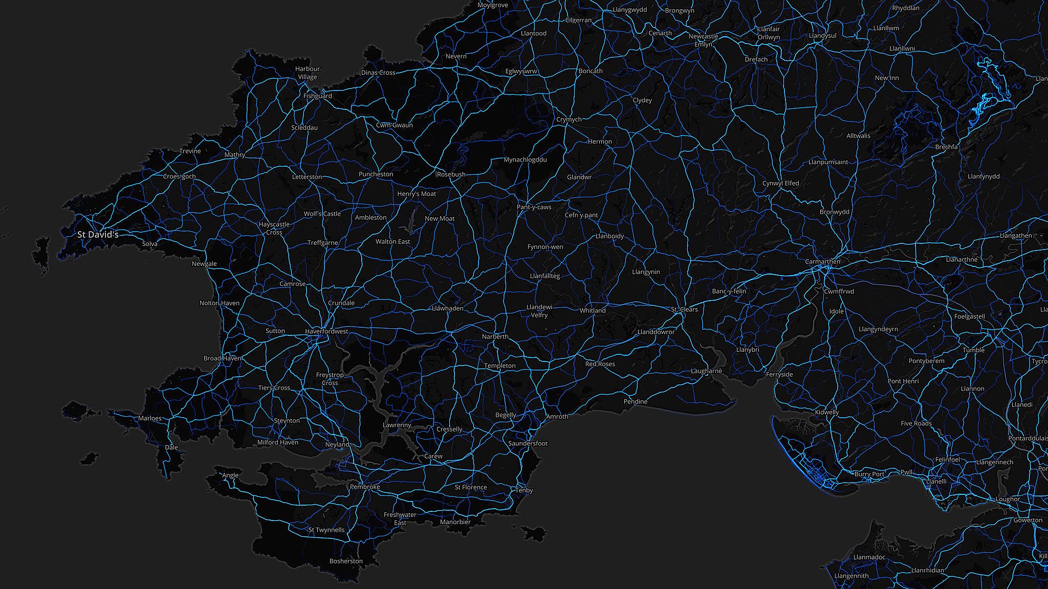 Pembrokeshire - cycling routes (by Strava users 2015)