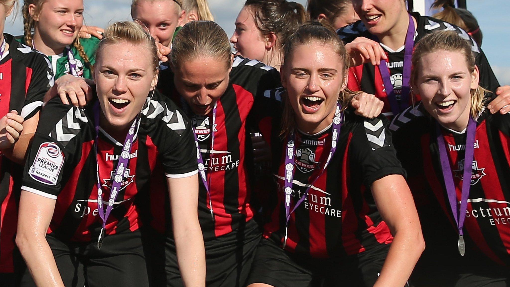 Lewes Women celebrate winning The FA Women's Premier League Plate