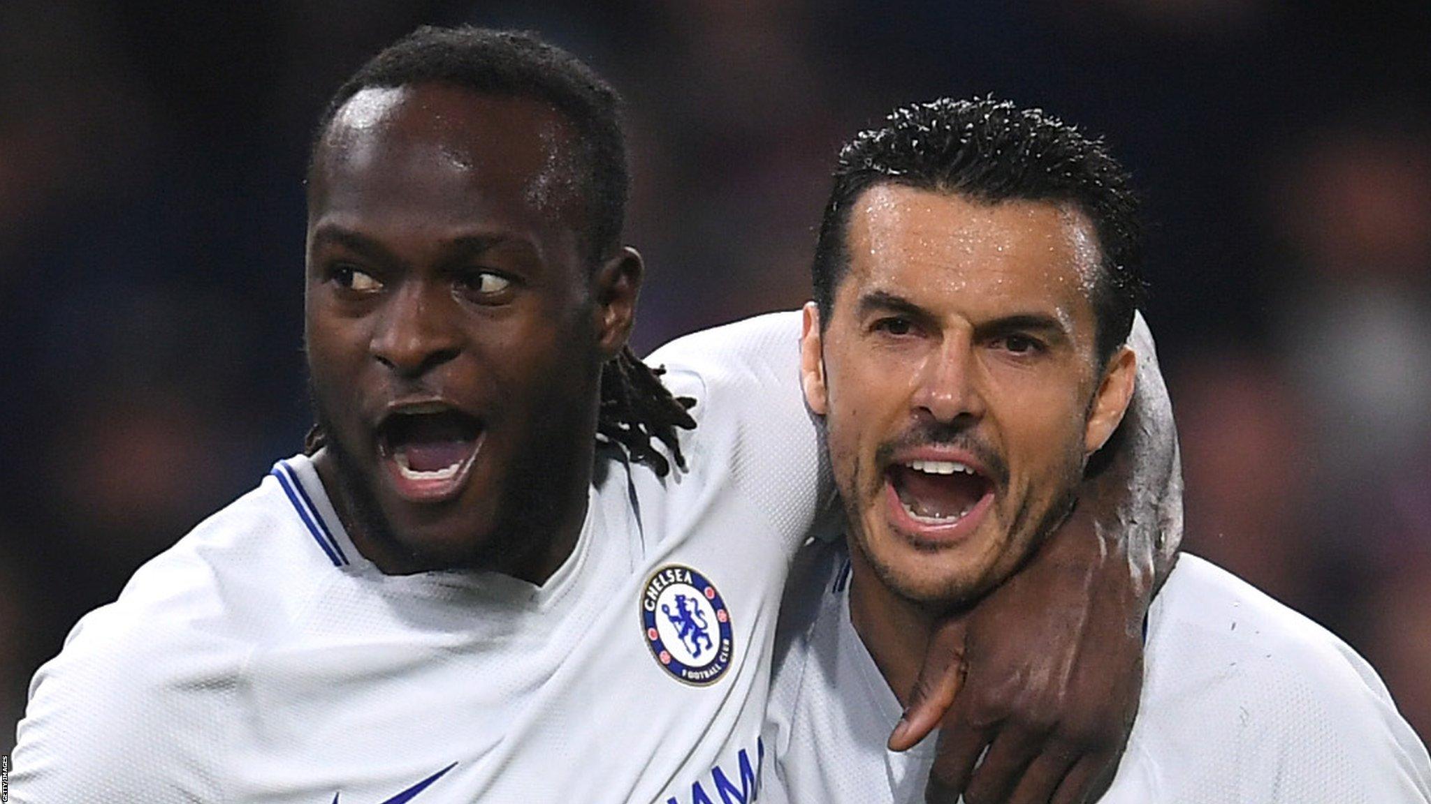 Victor Moses and Pedro celebrate