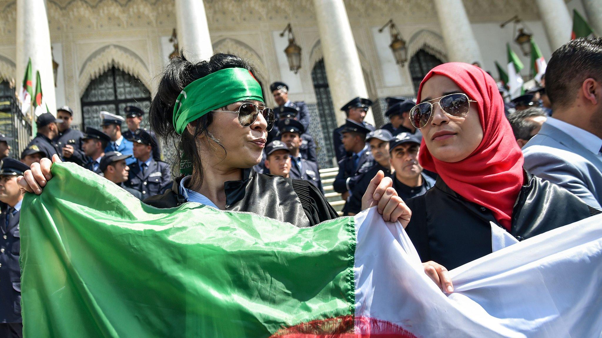 Demonstrators outside Le Grande Poste in Algiers