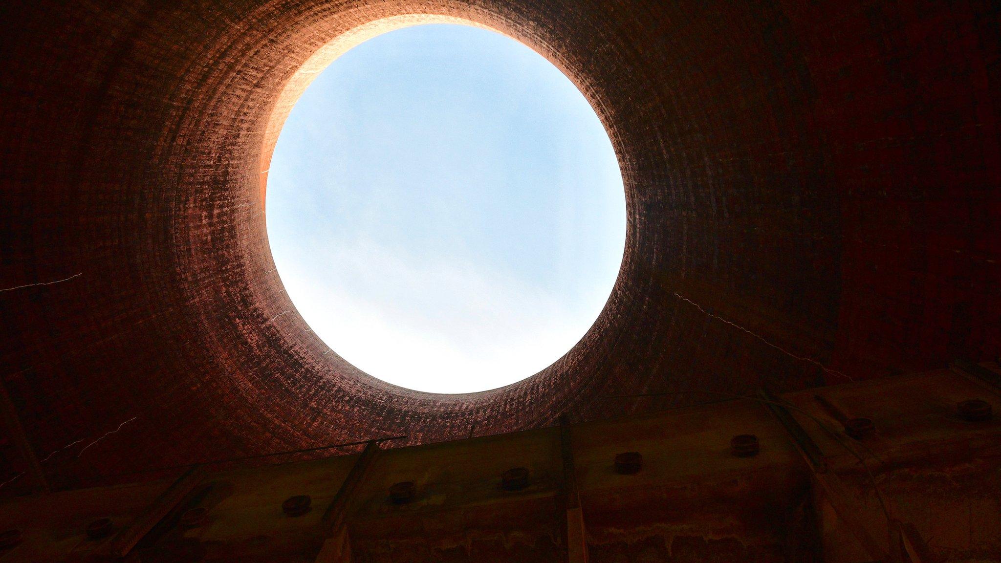 The opening at the top of a cooling tower