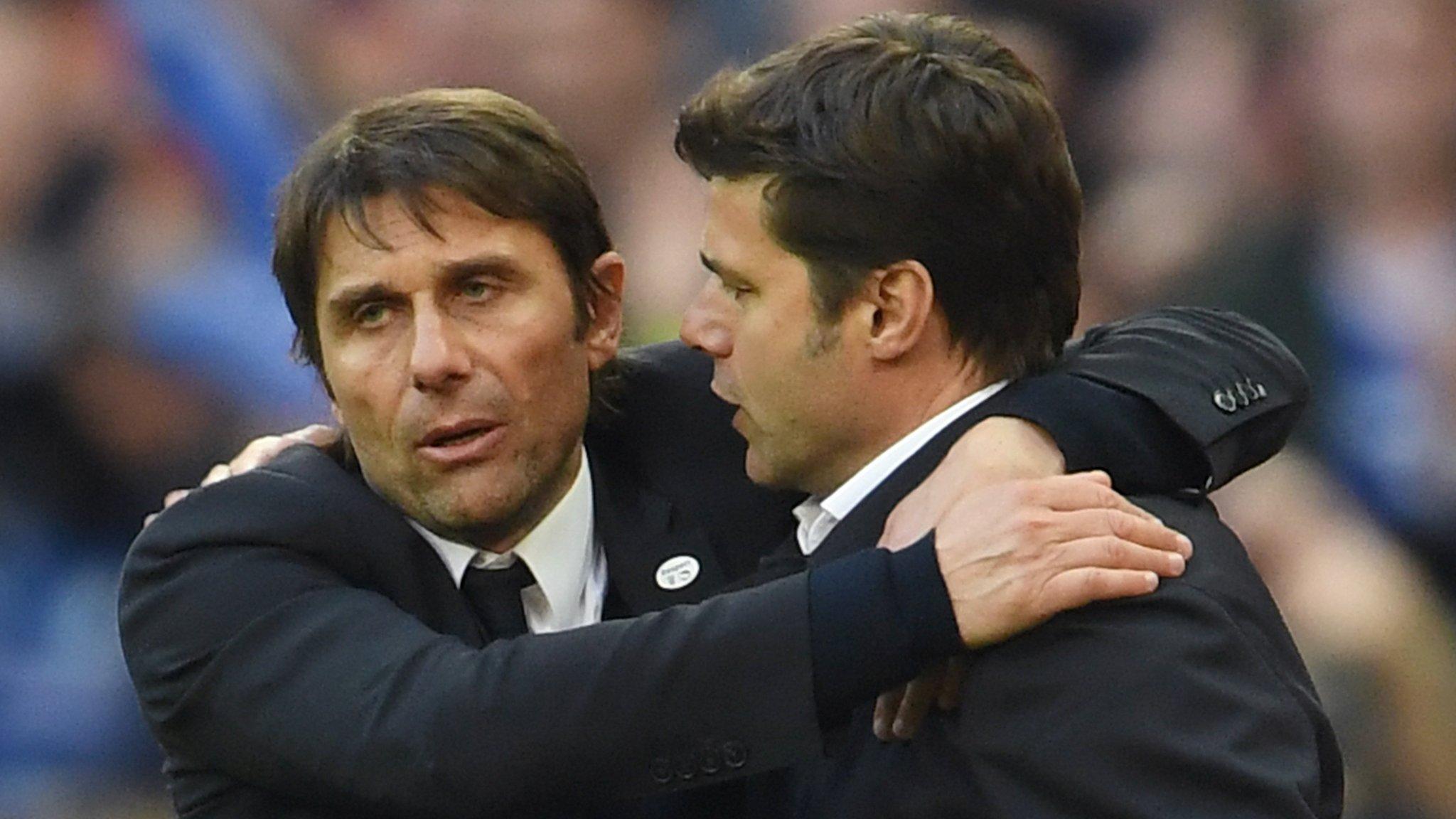 Chelsea manager Antonio Conte (left) with Tottenham manager Mauricio Pochettino