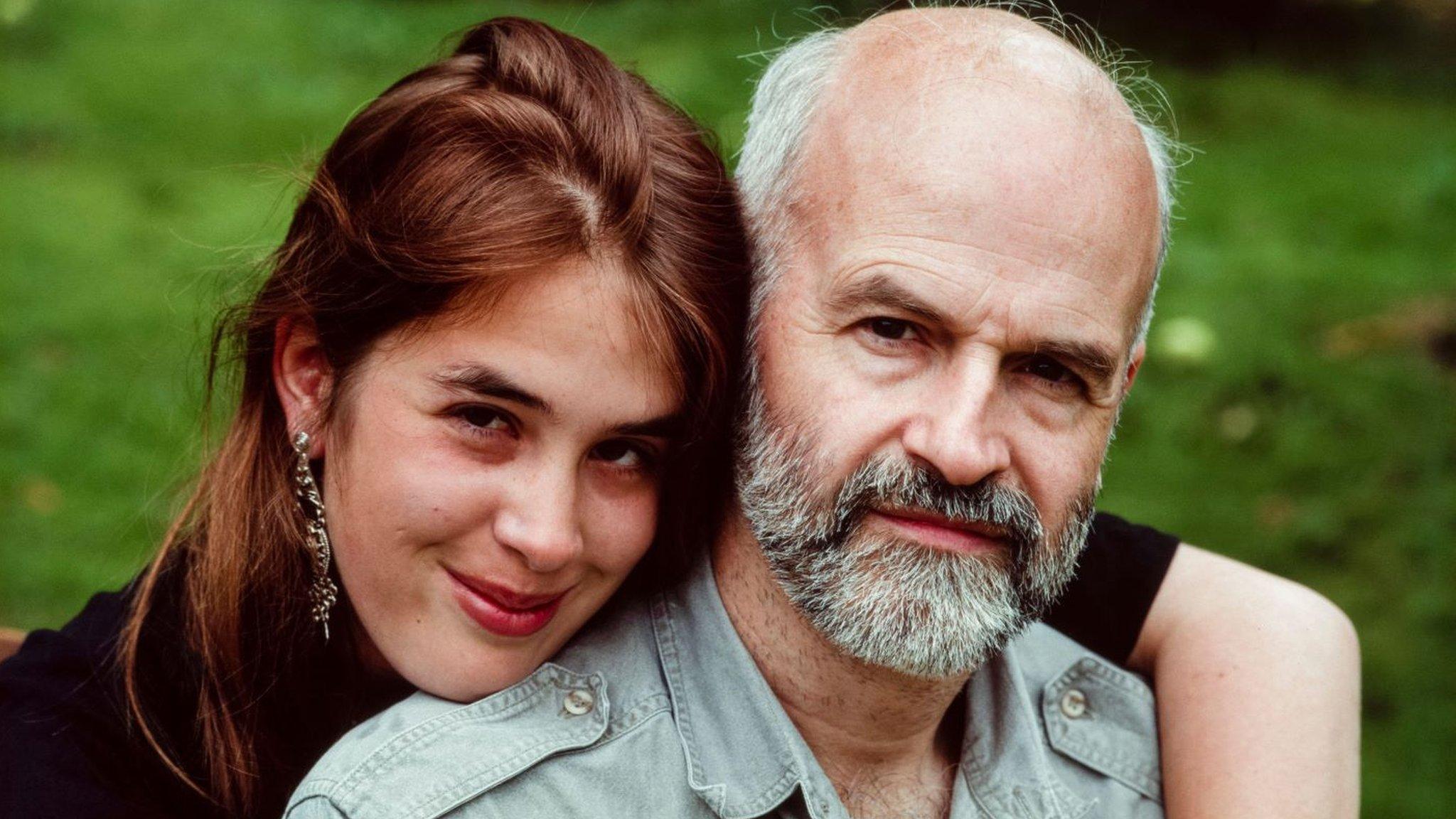 Terry Pratchett with daughter Rhianna Pratchett at home in 1992