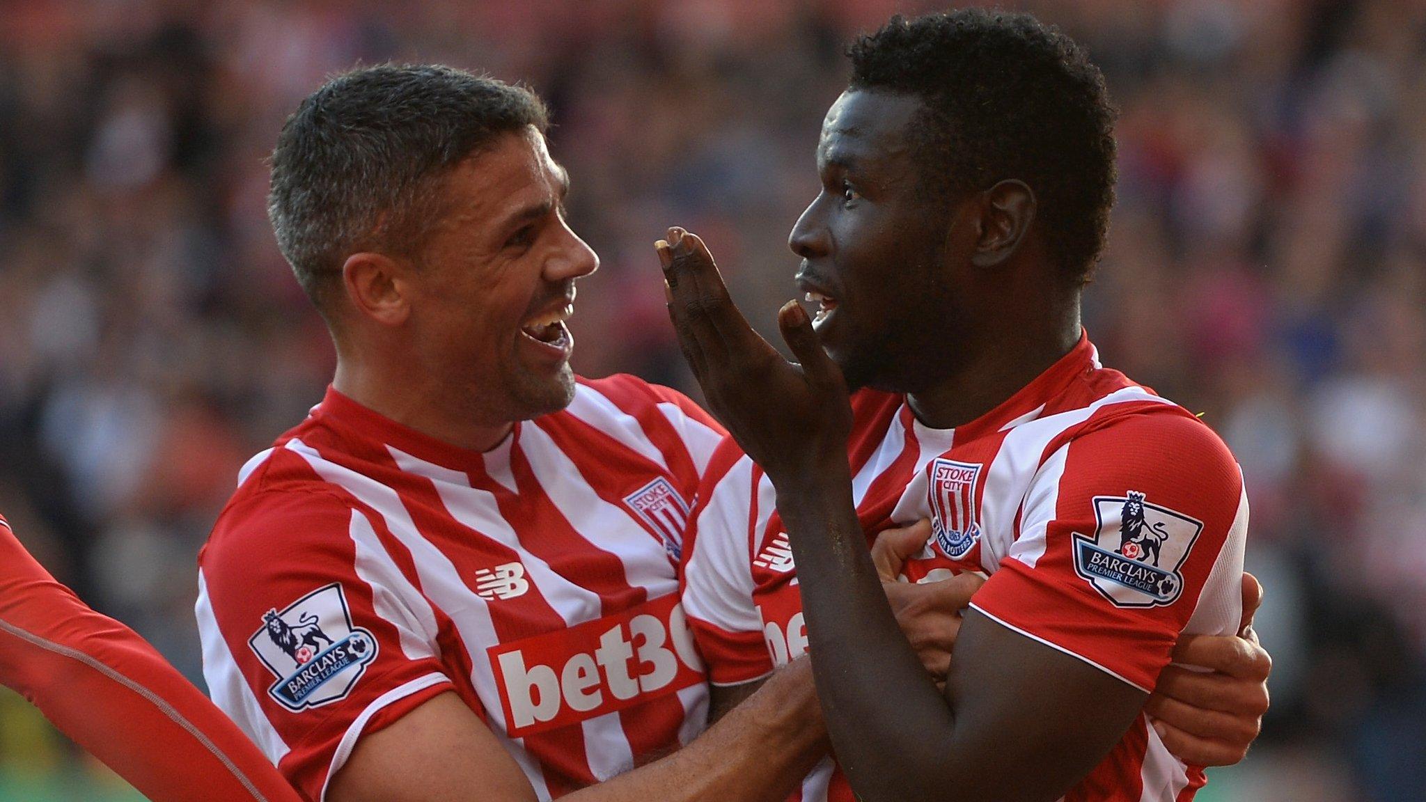 Jonathan Walters and Mame Biram Diouf celebrate for Stoke