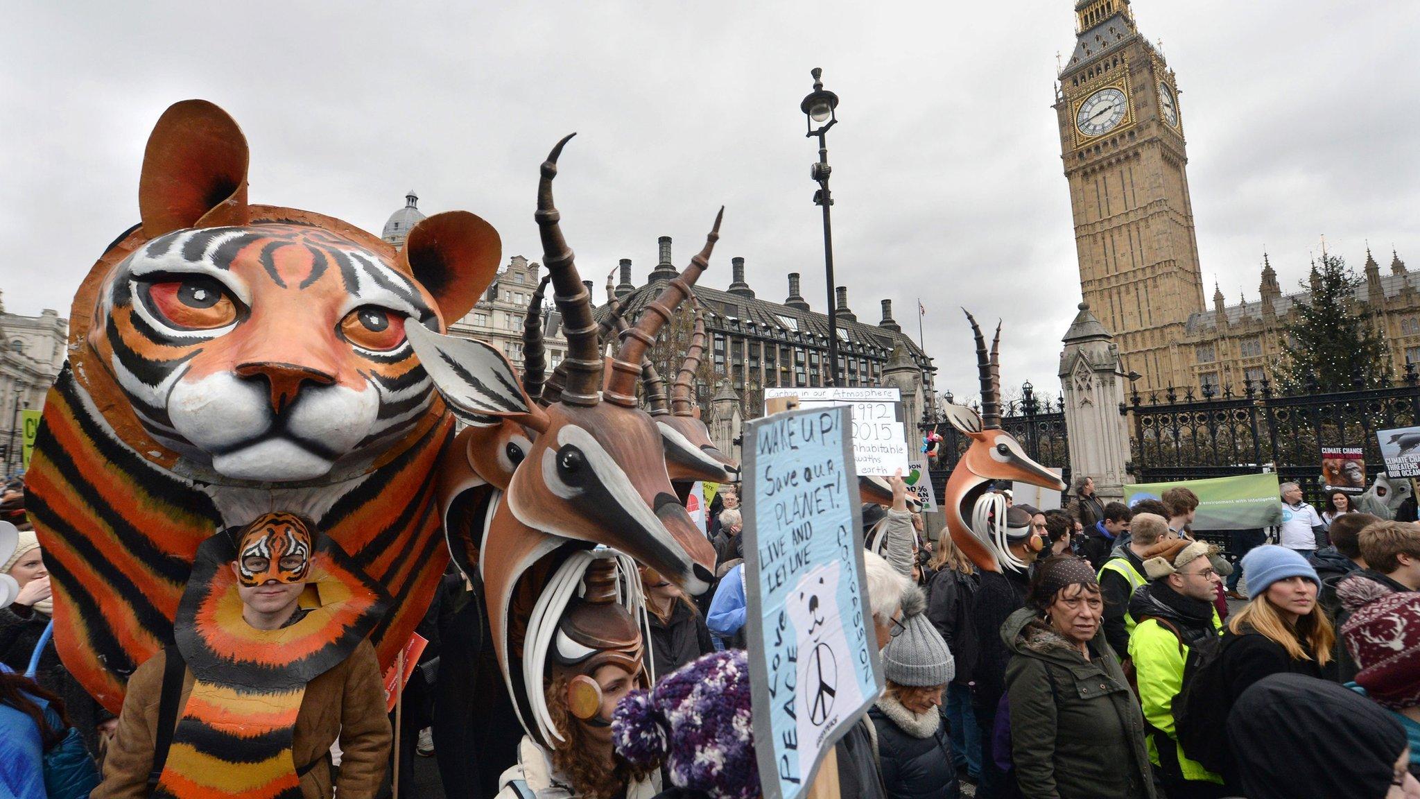 Climate change marchers in central London on 29 November 2015