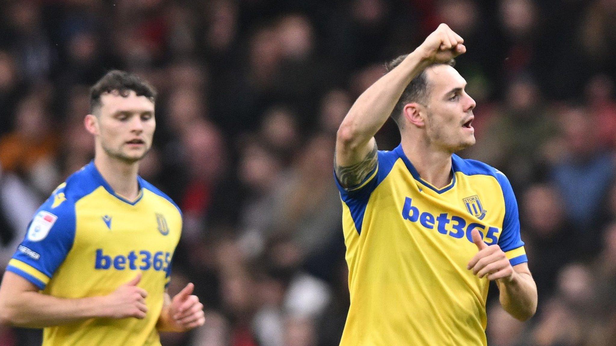 Michael Rose celebrates his goal for Stoke City at Middlesbrough