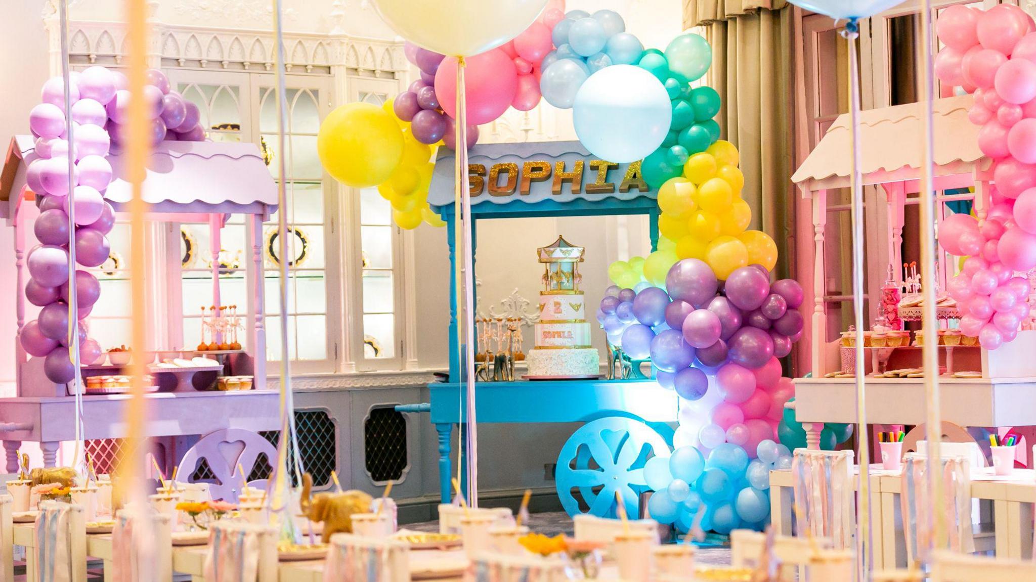 Balloons arranged in an arch shape