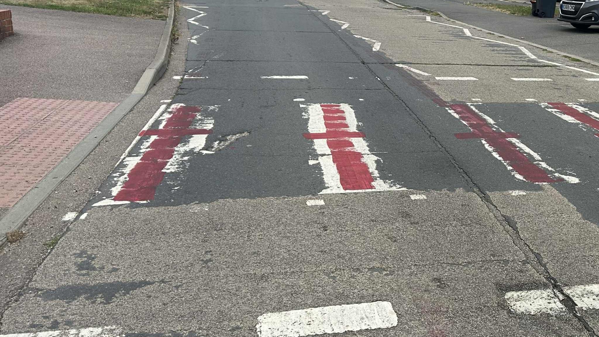 Flags of St George has been painted on a zebra crossing in Osborne Road, Willesborough in Kent.
