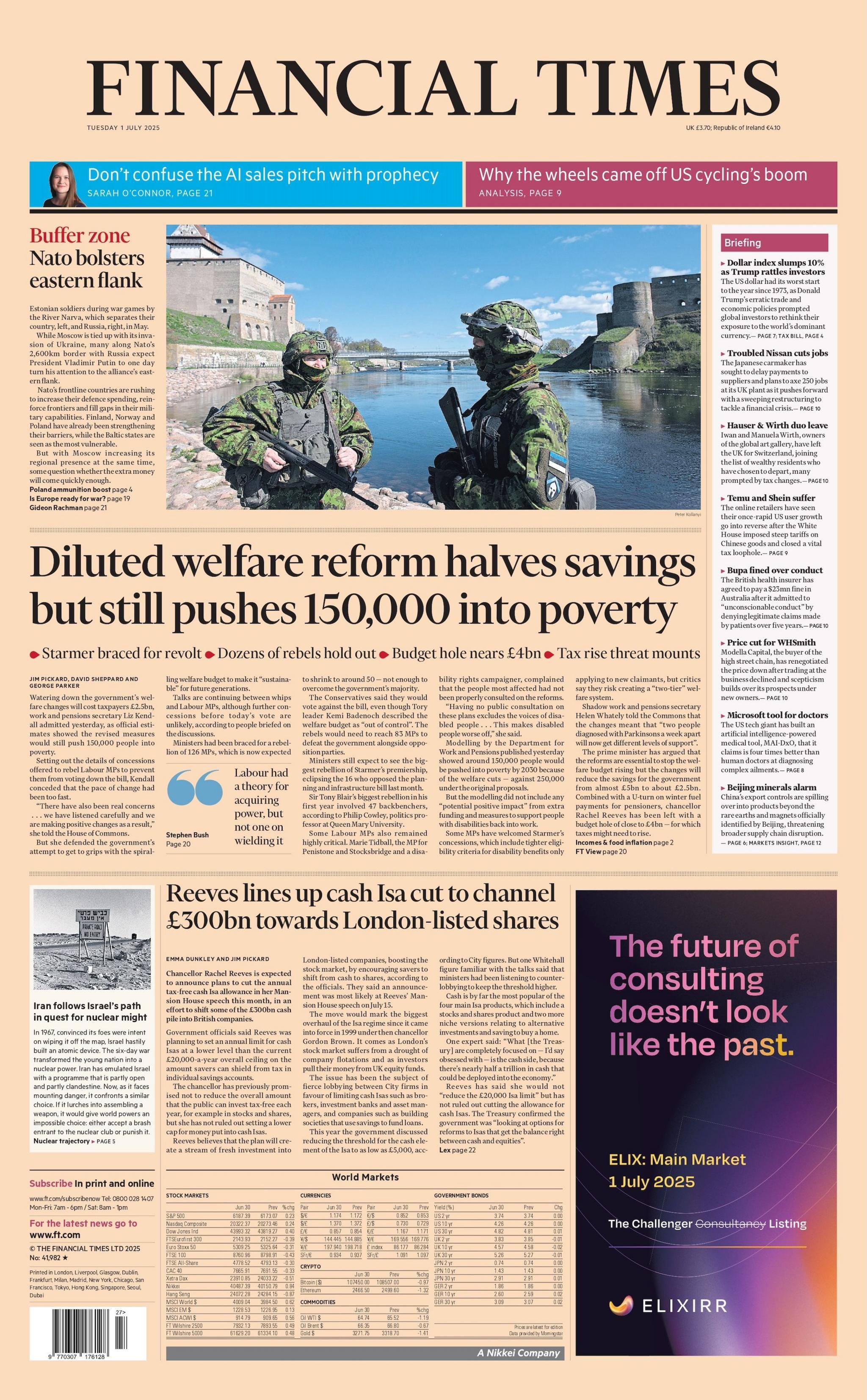 "Diluted welfare reform halves savings but still pushes 150,000 into poverty" reads the headline on the front page of the Financial Times.