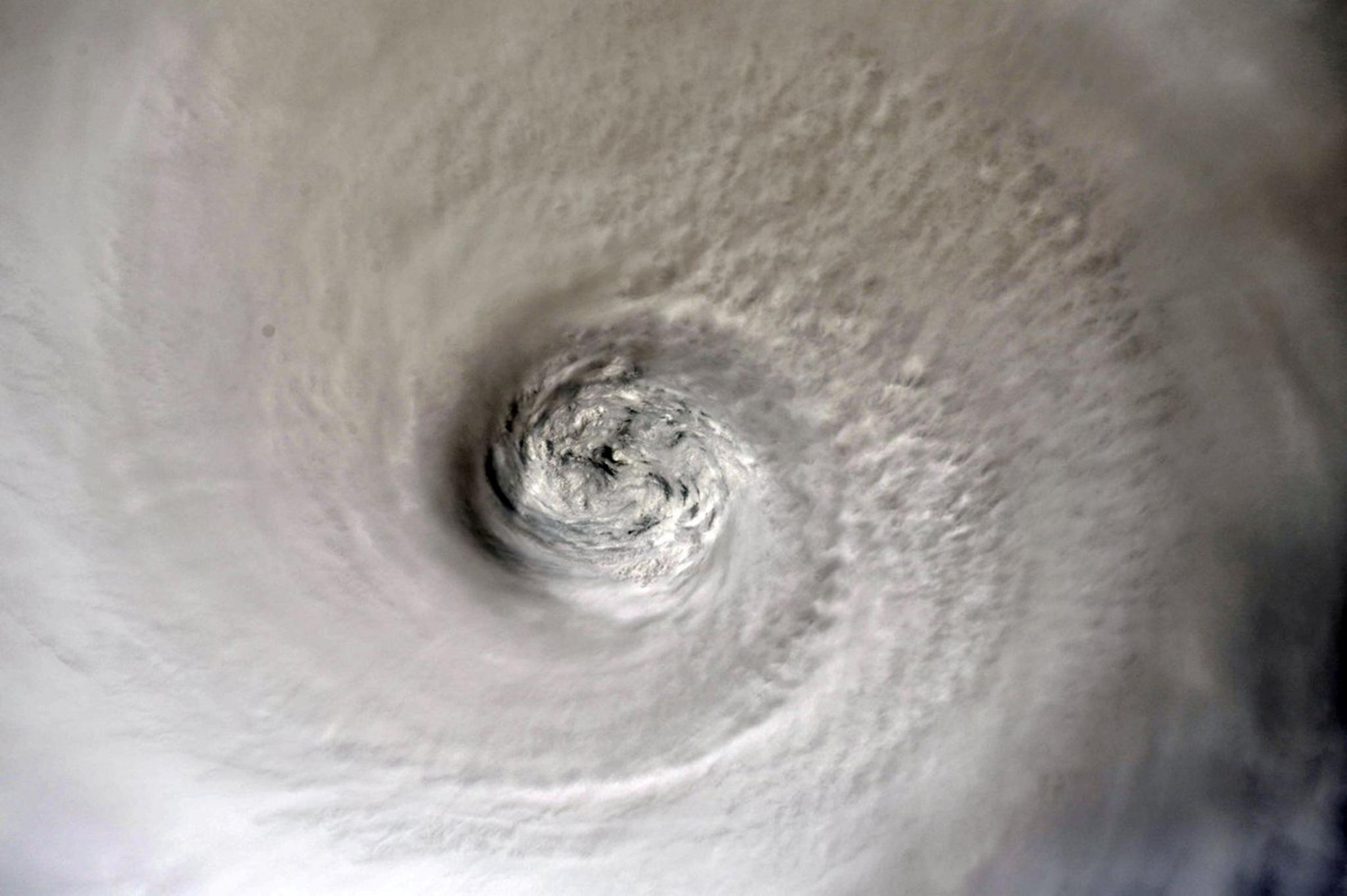 The eye of Hurricane Dorian is shown from the International Space Station orbiting above the earth