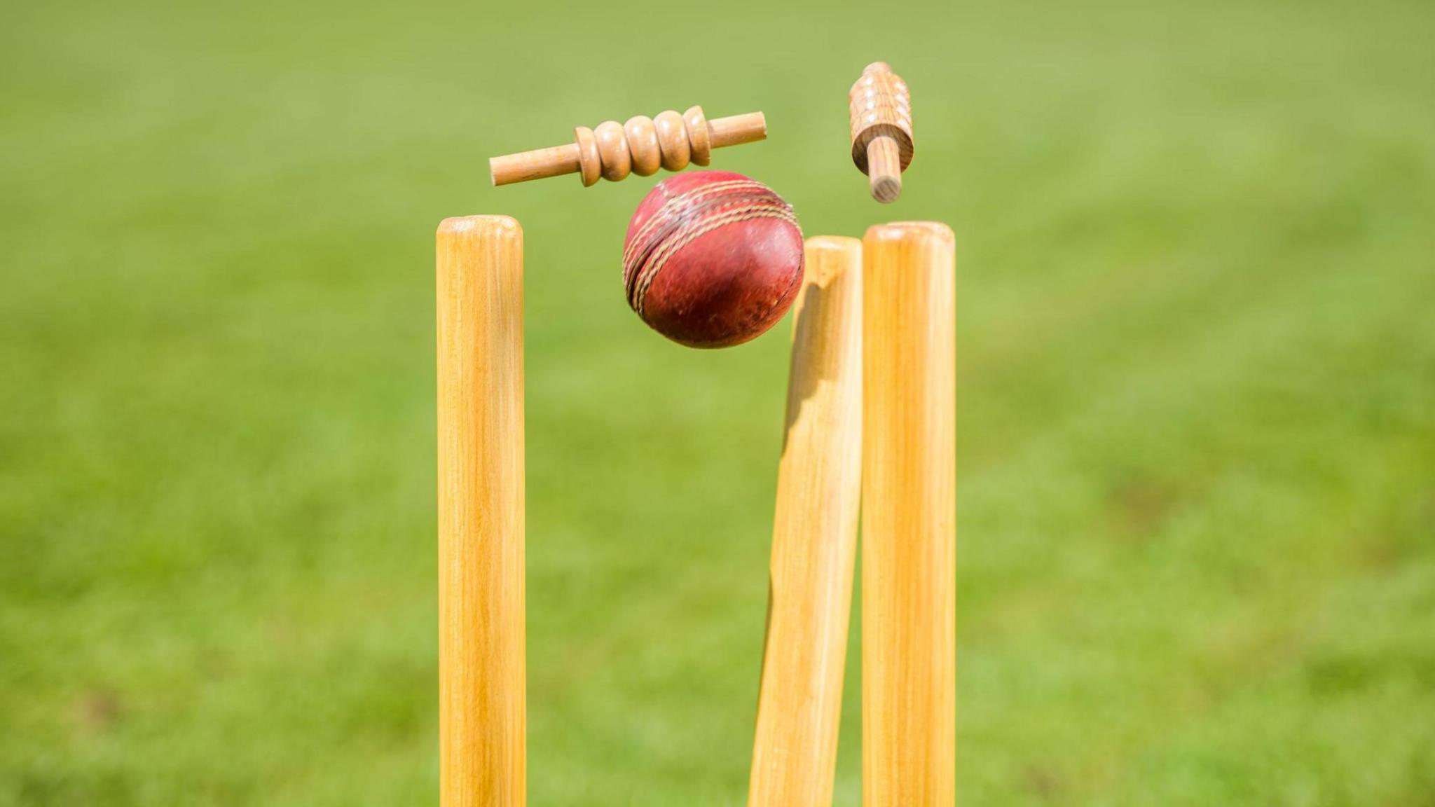 Cricket ball hitting stumps