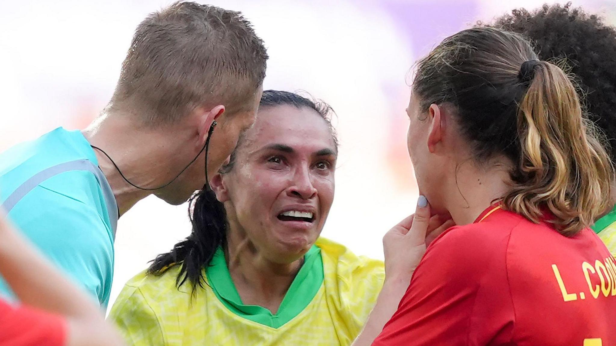 Olympic women's football: Marta goes off in tears after red card - BBC ...