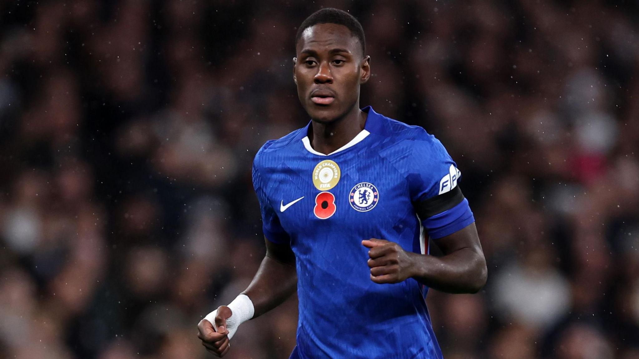 Chelsea's Trevoh Chalobah on the pitch looking focused against Wolves.